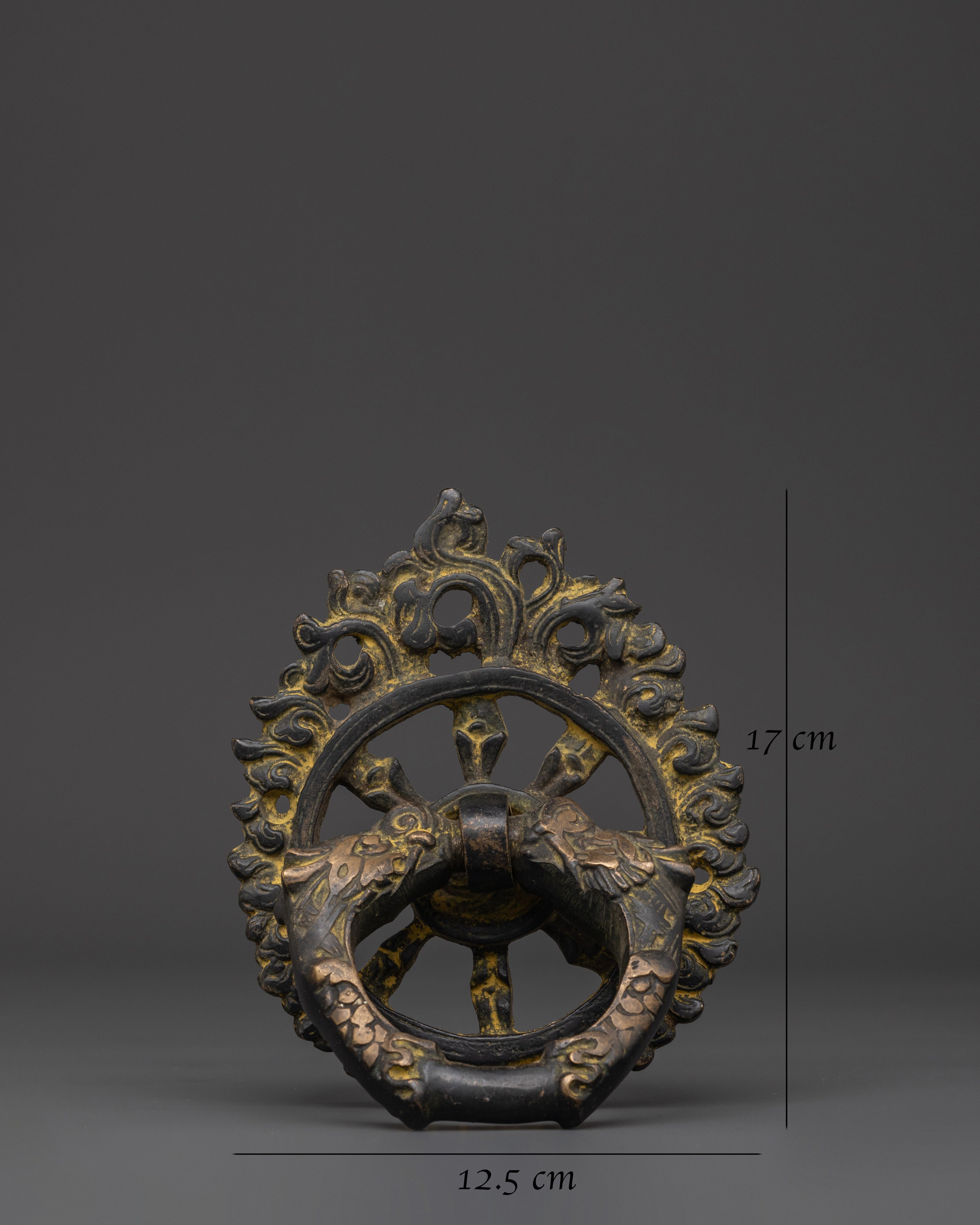 Tibetan Guardian Head Door Handle | Brass Ring Pull with Sacred Motifs