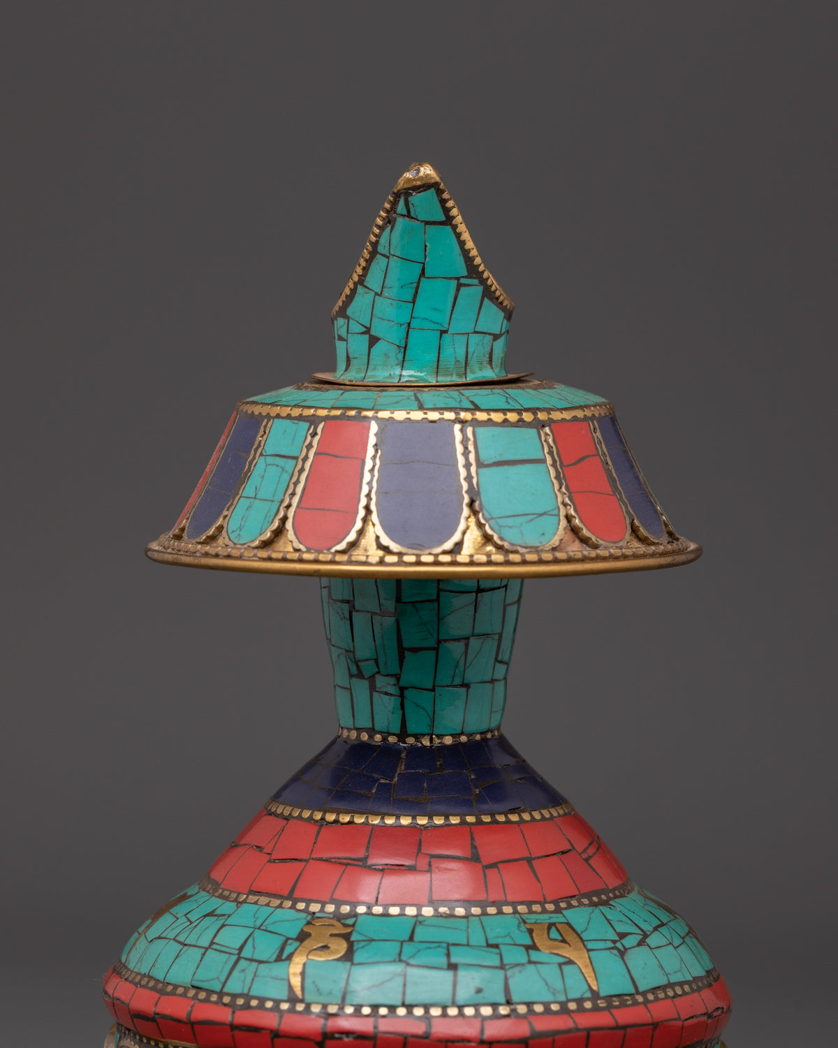Tibetan Bhumba Water Vase | Ritual Offering Pot with Sacred Stone Inlay