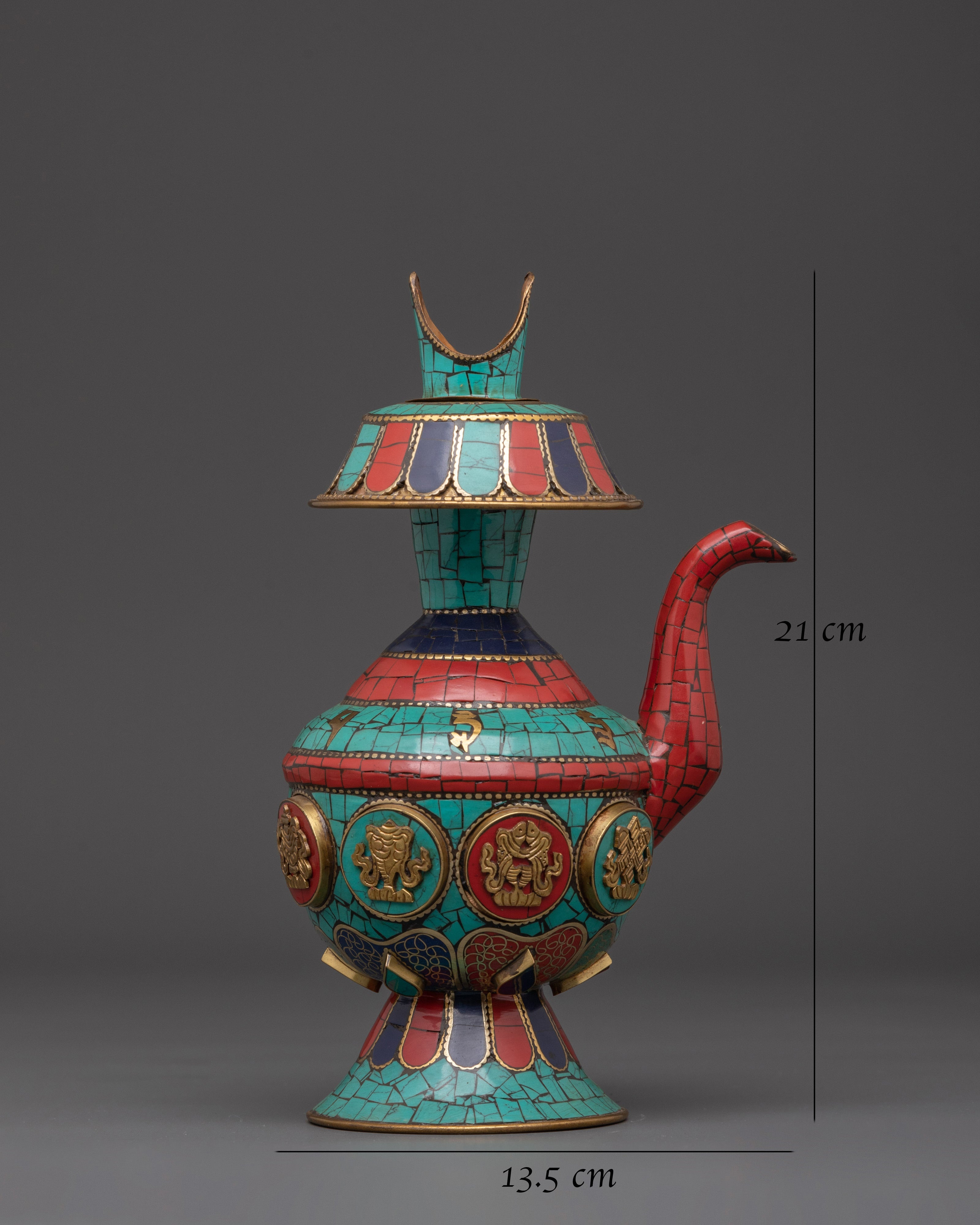 Tibetan Bhumba Water Vase | Ritual Offering Pot with Sacred Stone Inlay