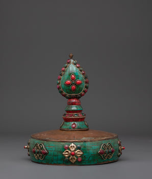 Handcrafted Buddhist Mandala Offering Set | Brass Ritual Set with Coral & Turquoise