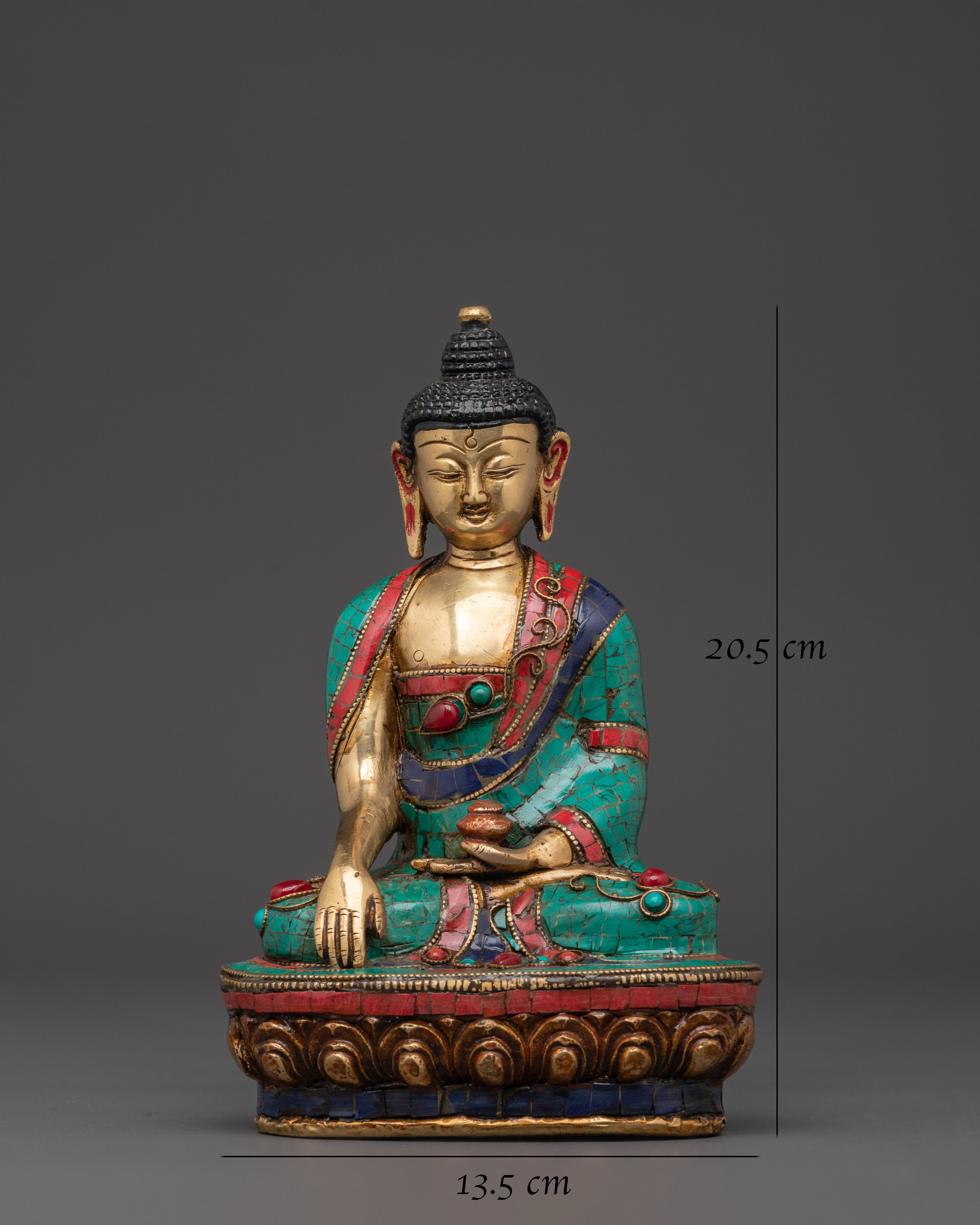 Brass Gautama Buddha Statue | Enlightened One in Vibrant Turquoise & Coral