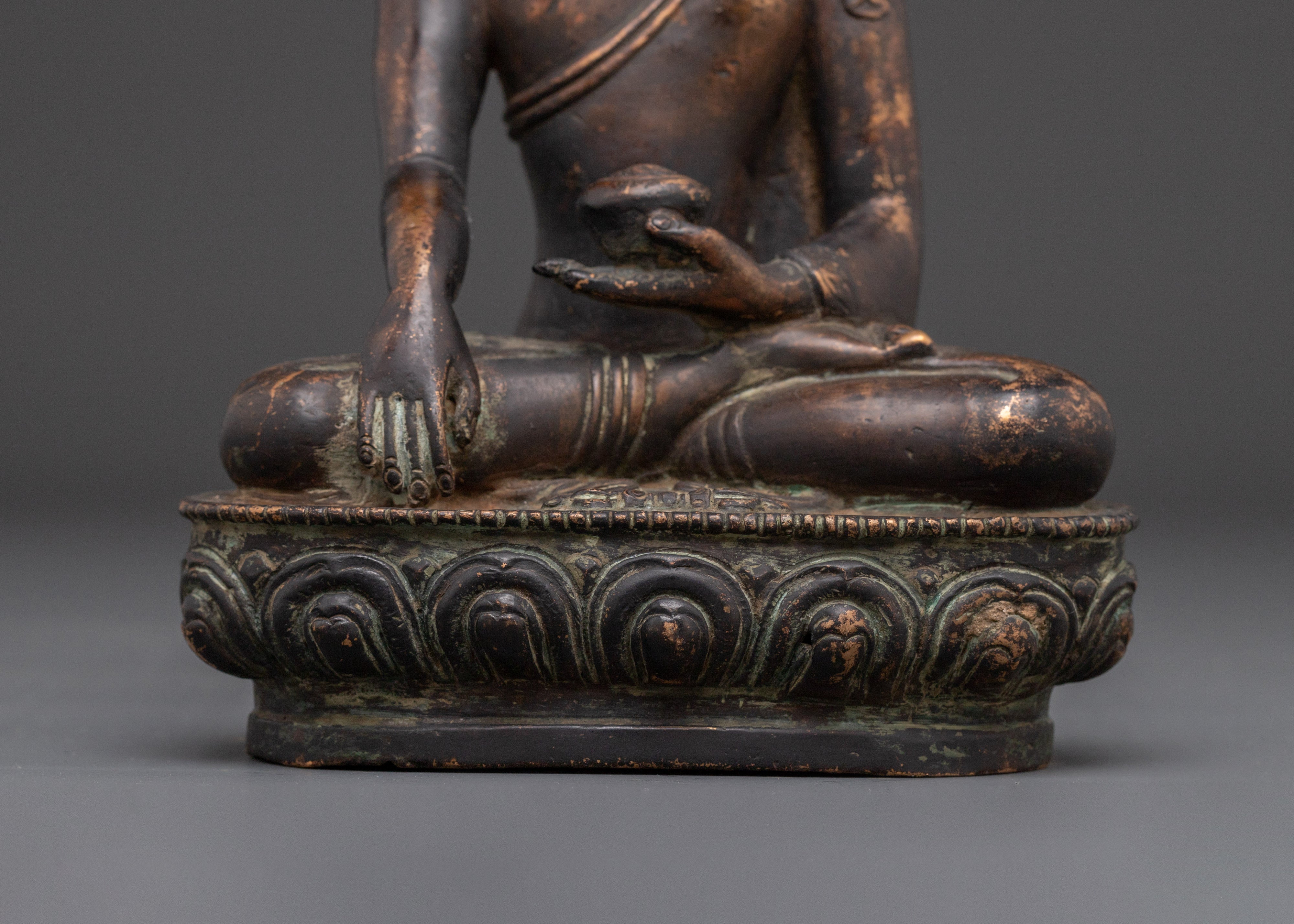 20cm Shakyamuni Buddha Statue | Antique Copper Buddha for Altar