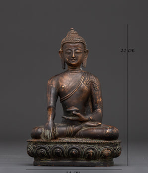 20cm Shakyamuni Buddha Statue | Antique Copper Buddha for Altar