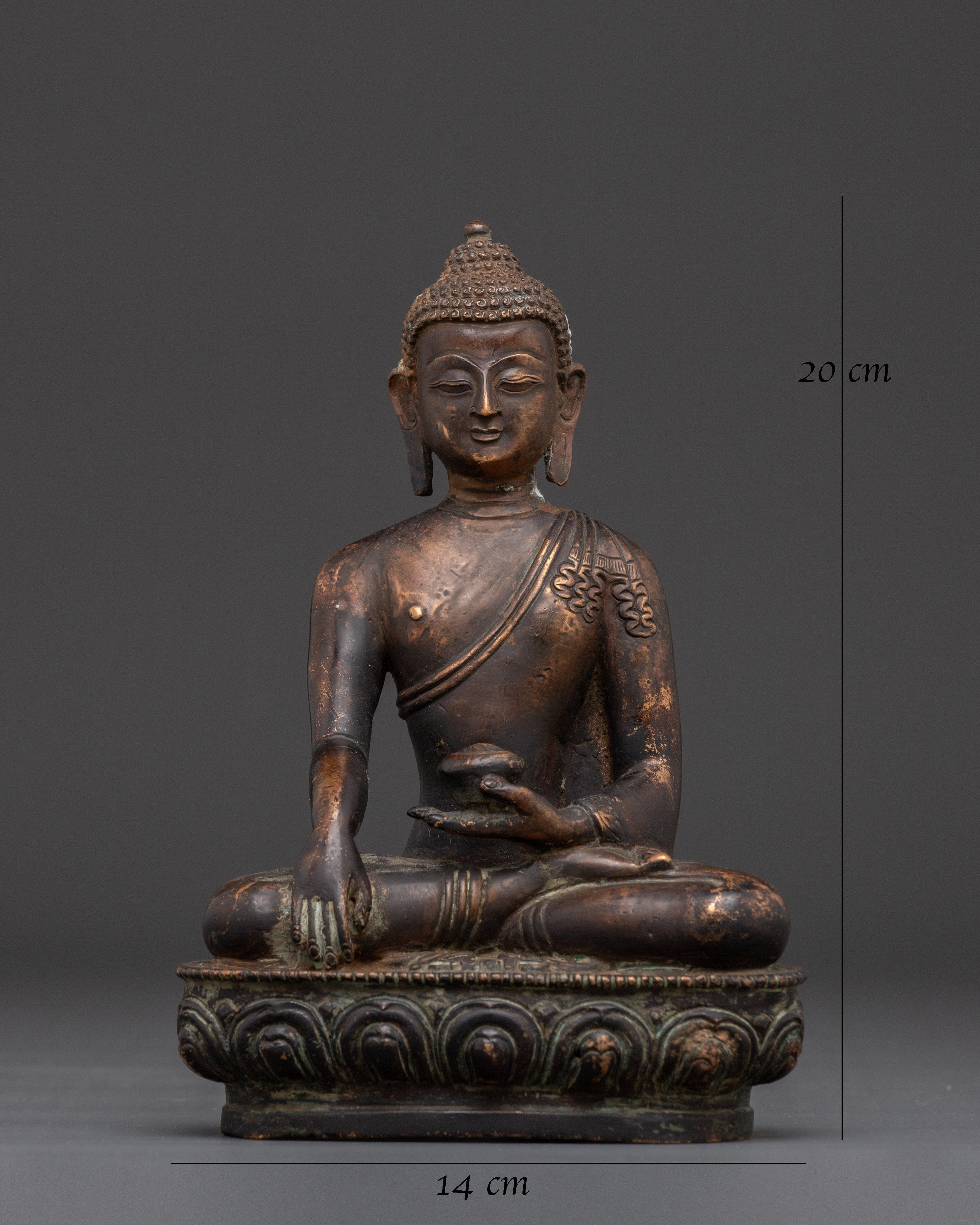 20cm Shakyamuni Buddha Statue | Antique Copper Buddha for Altar
