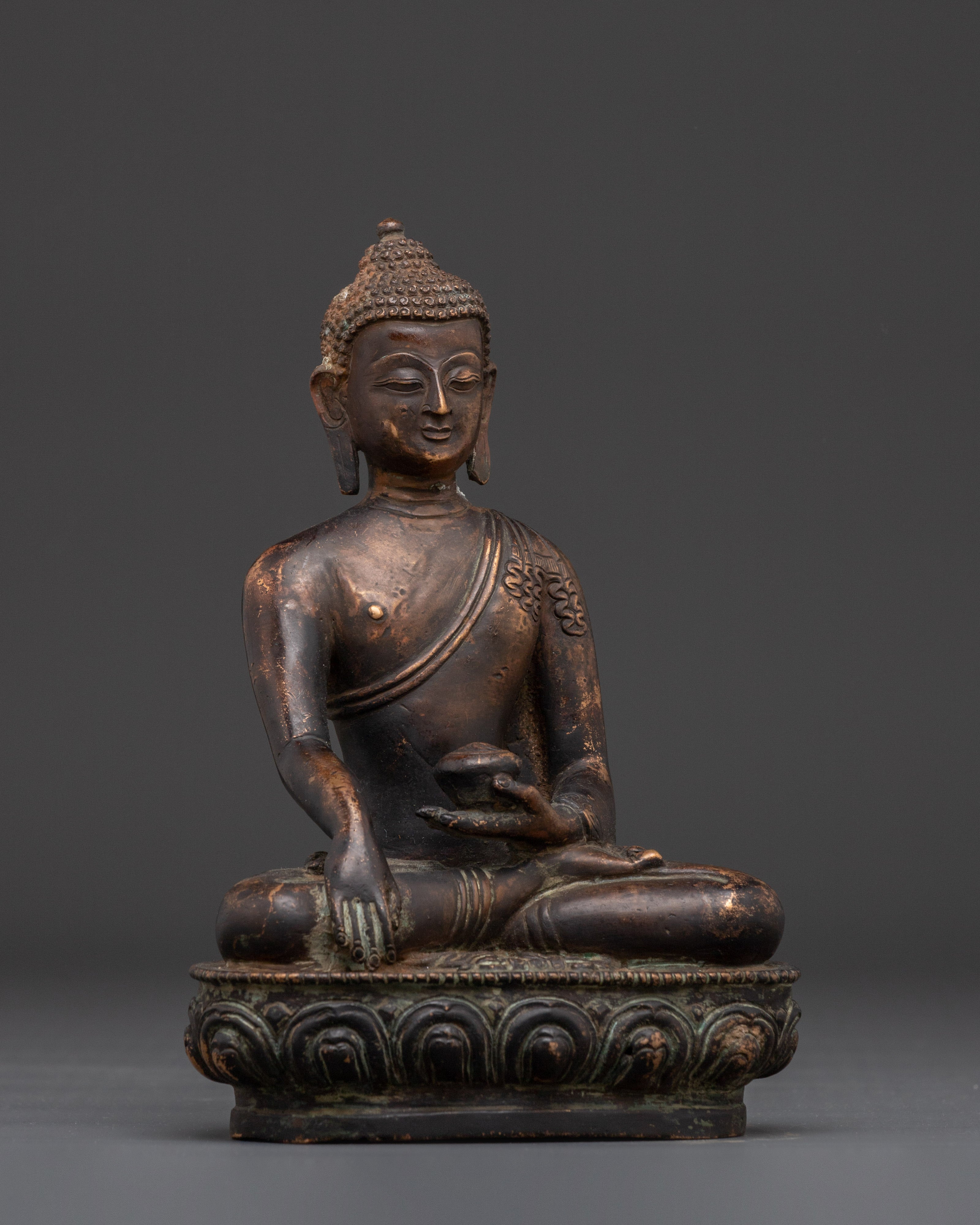 20cm Shakyamuni Buddha Statue | Antique Copper Buddha for Altar
