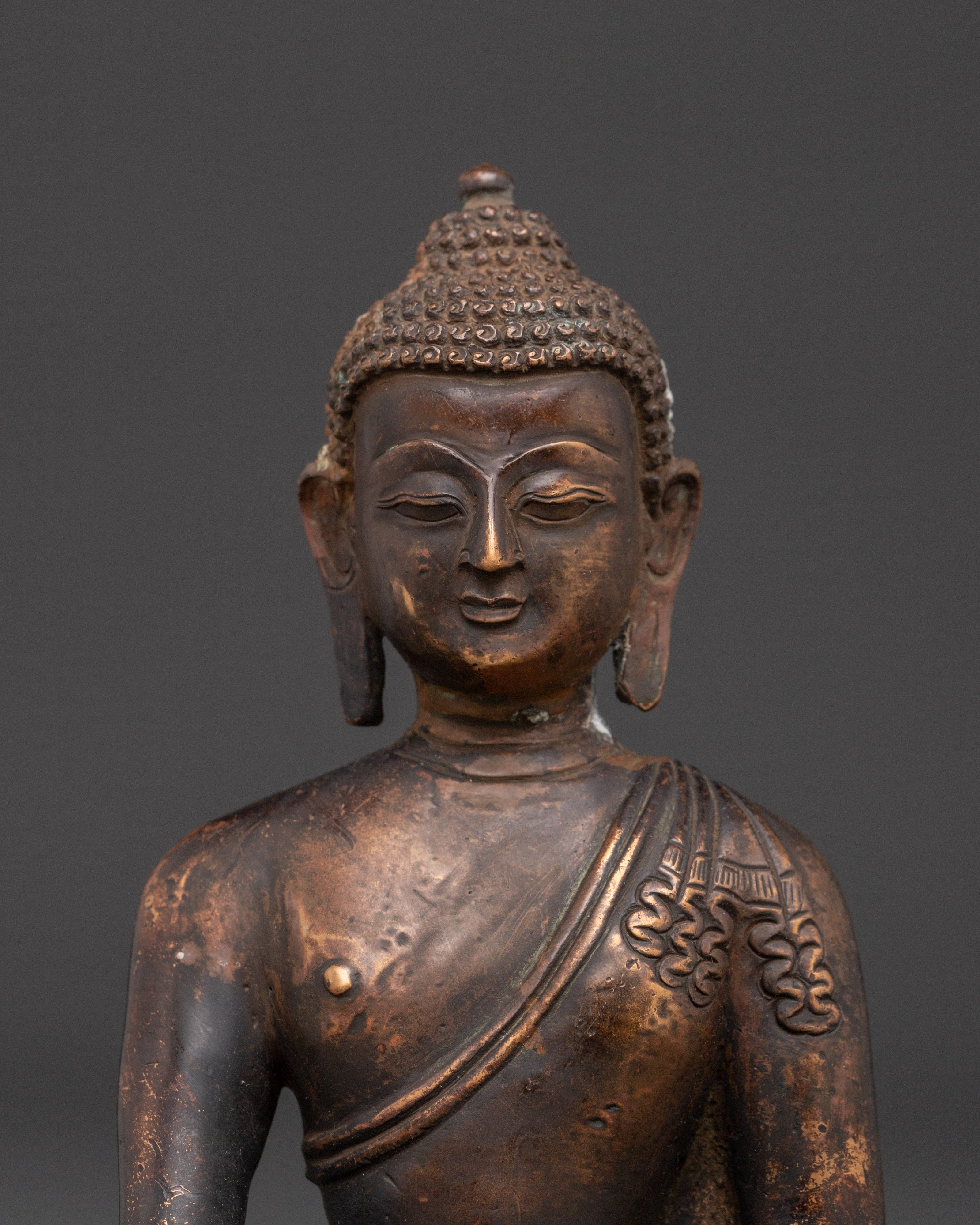 20cm Shakyamuni Buddha Statue | Antique Copper Buddha for Altar