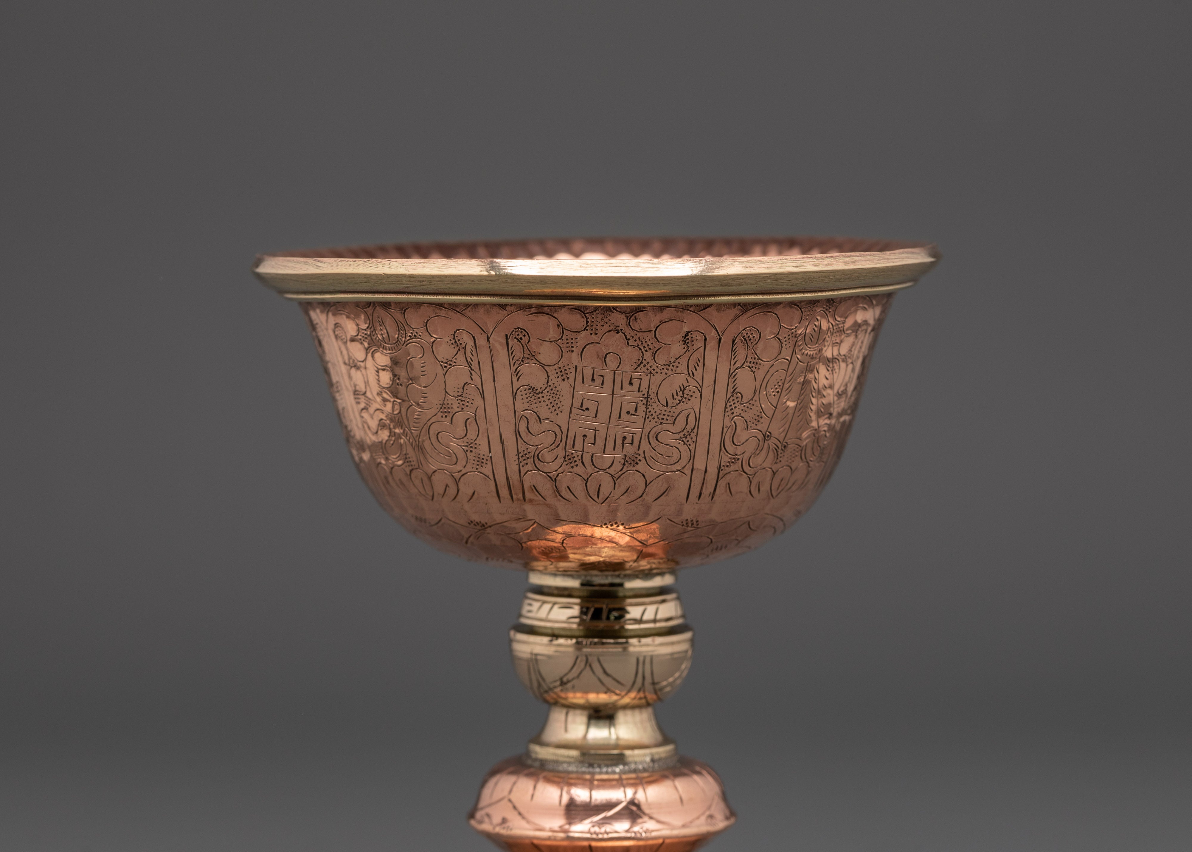 Handmade Buddhist Butter Lamp Set | Tibetan Copper Offering Lamps