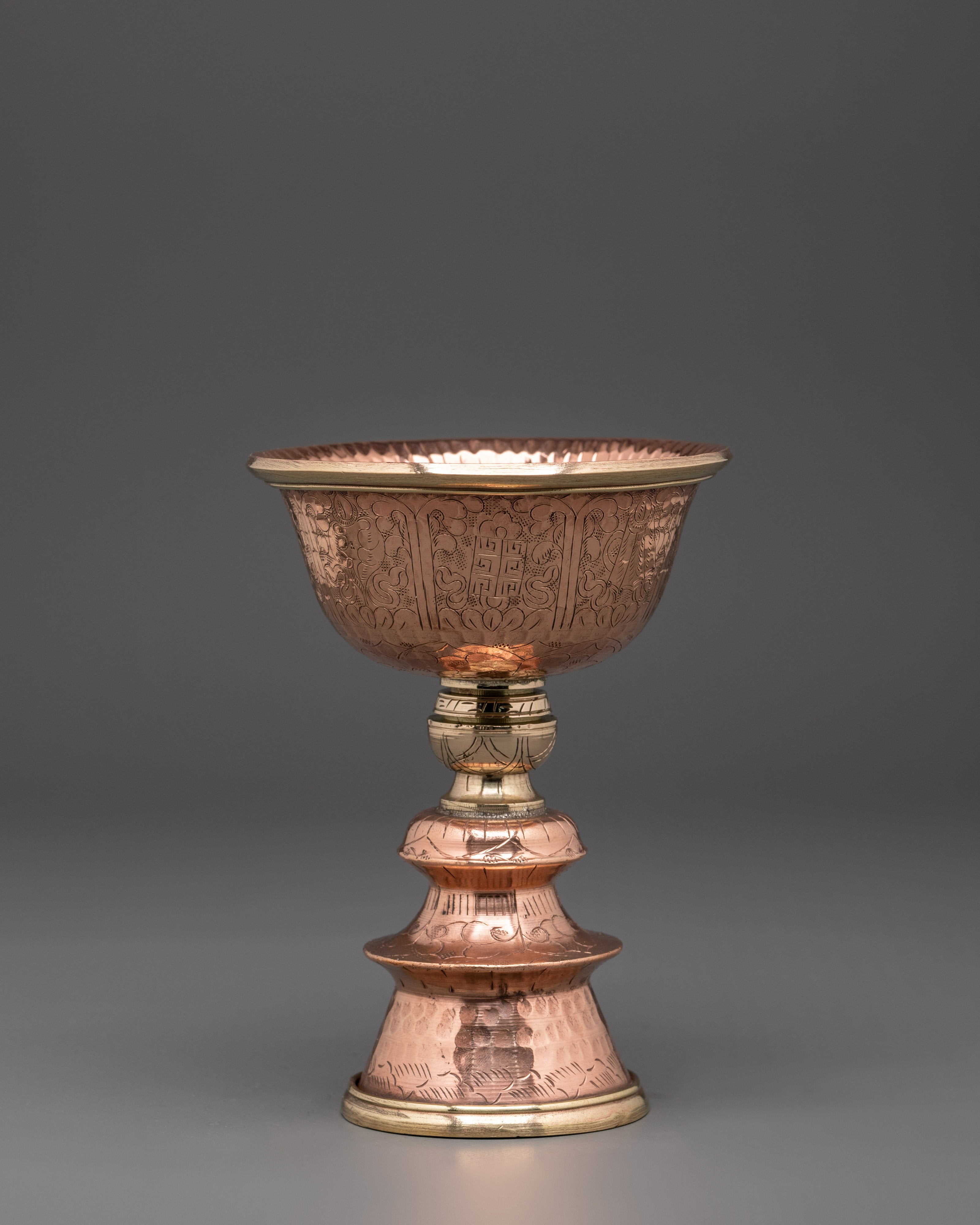 Handmade Buddhist Butter Lamp Set | Tibetan Copper Offering Lamps