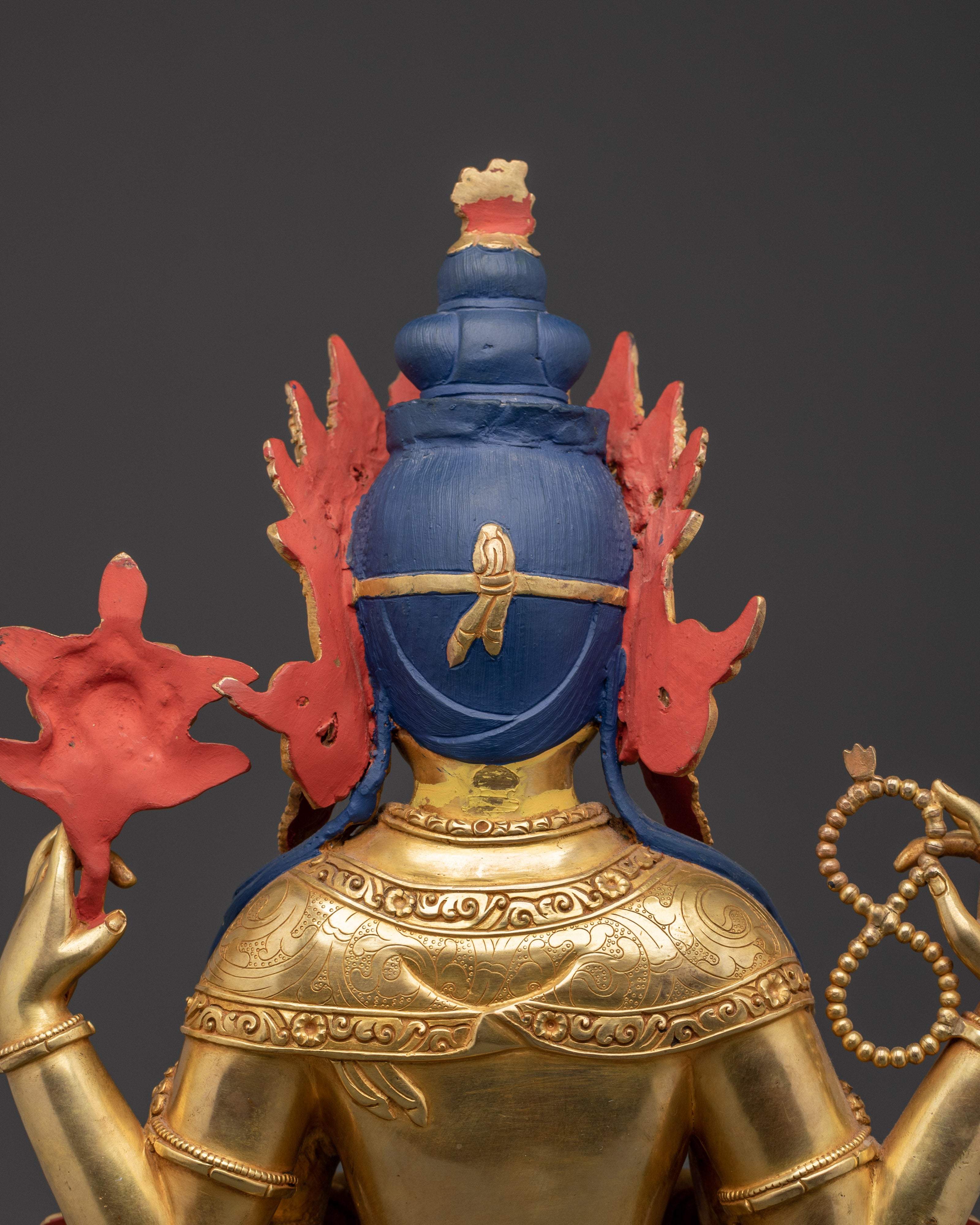 Himalayan Chenrezig Sculpture | Gold-Plated Tibetan Avalokiteshvara Statue