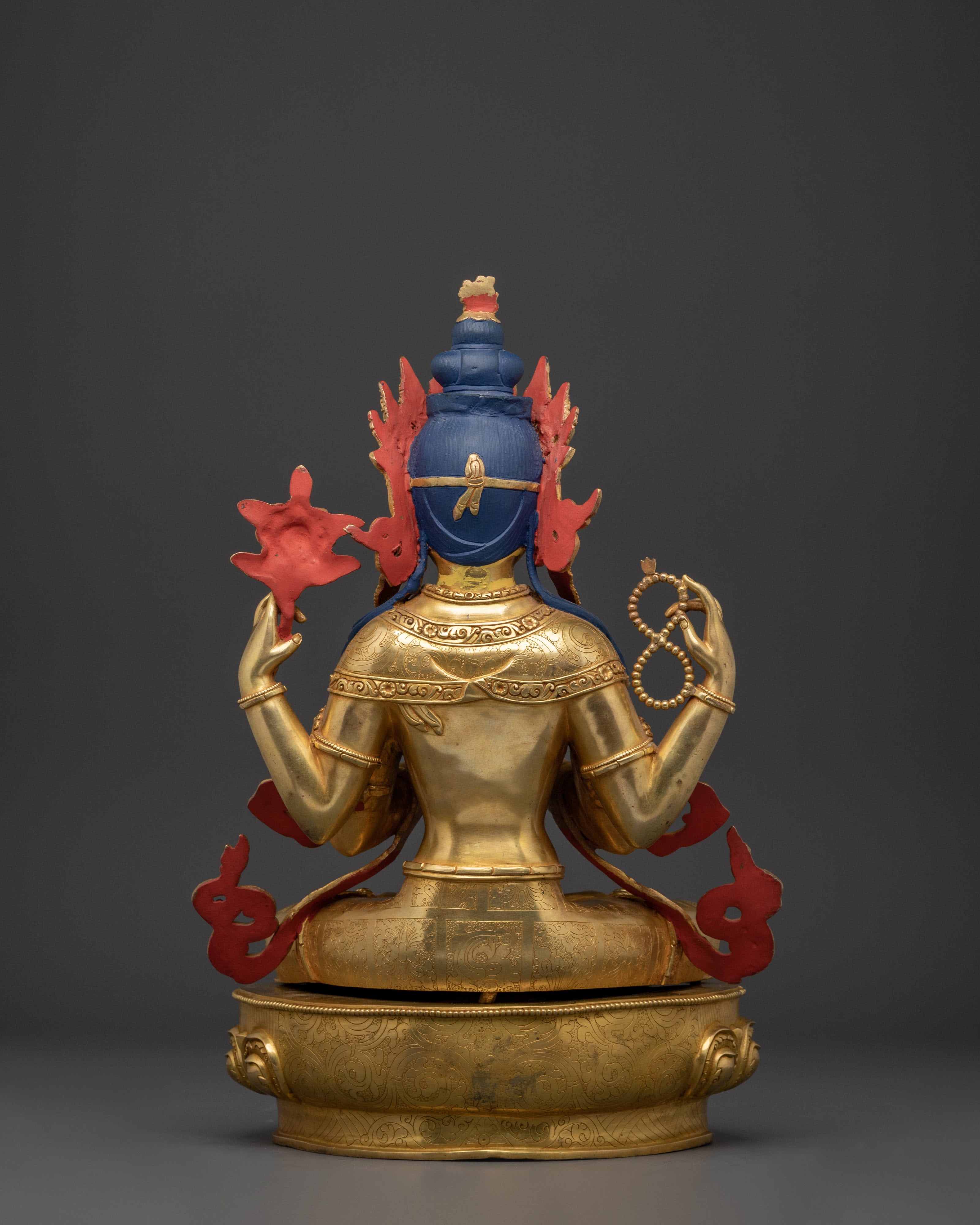 Himalayan Chenrezig Sculpture | Gold-Plated Tibetan Avalokiteshvara Statue