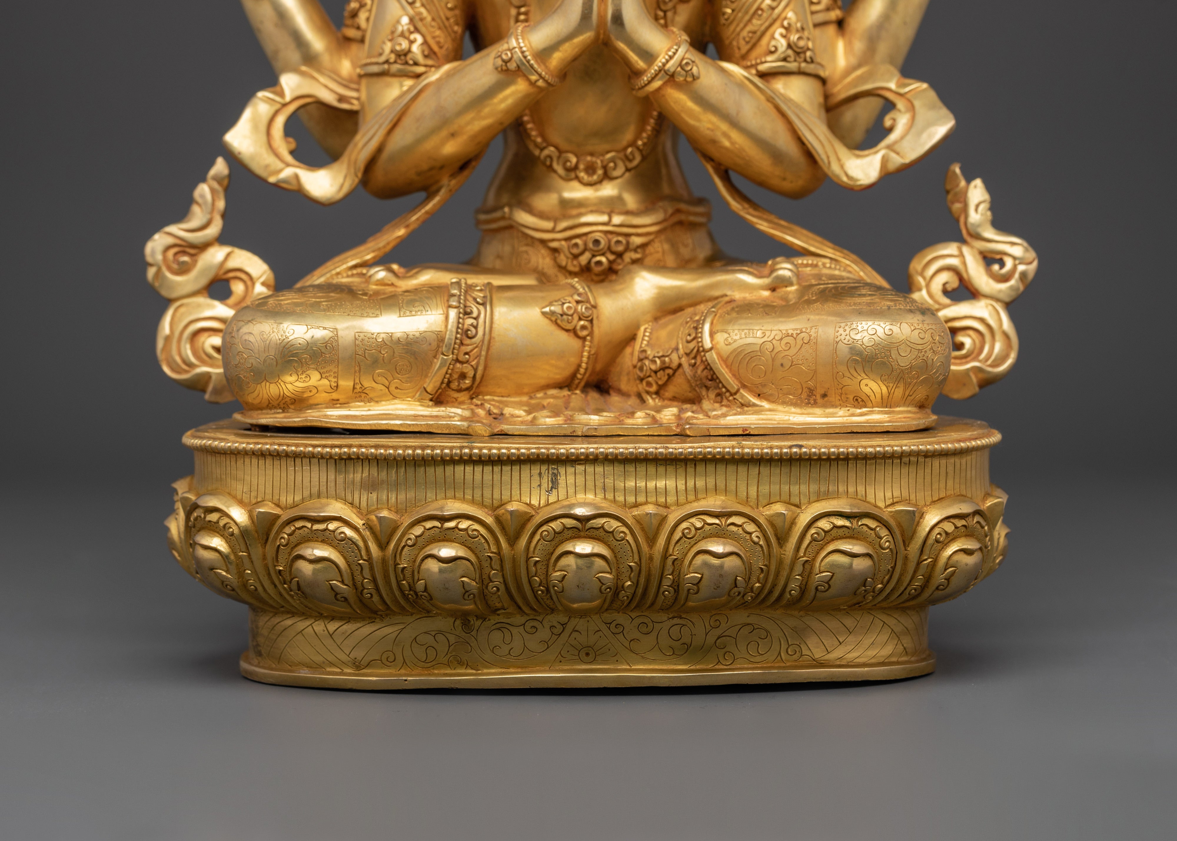 Himalayan Chenrezig Sculpture | Gold-Plated Tibetan Avalokiteshvara Statue