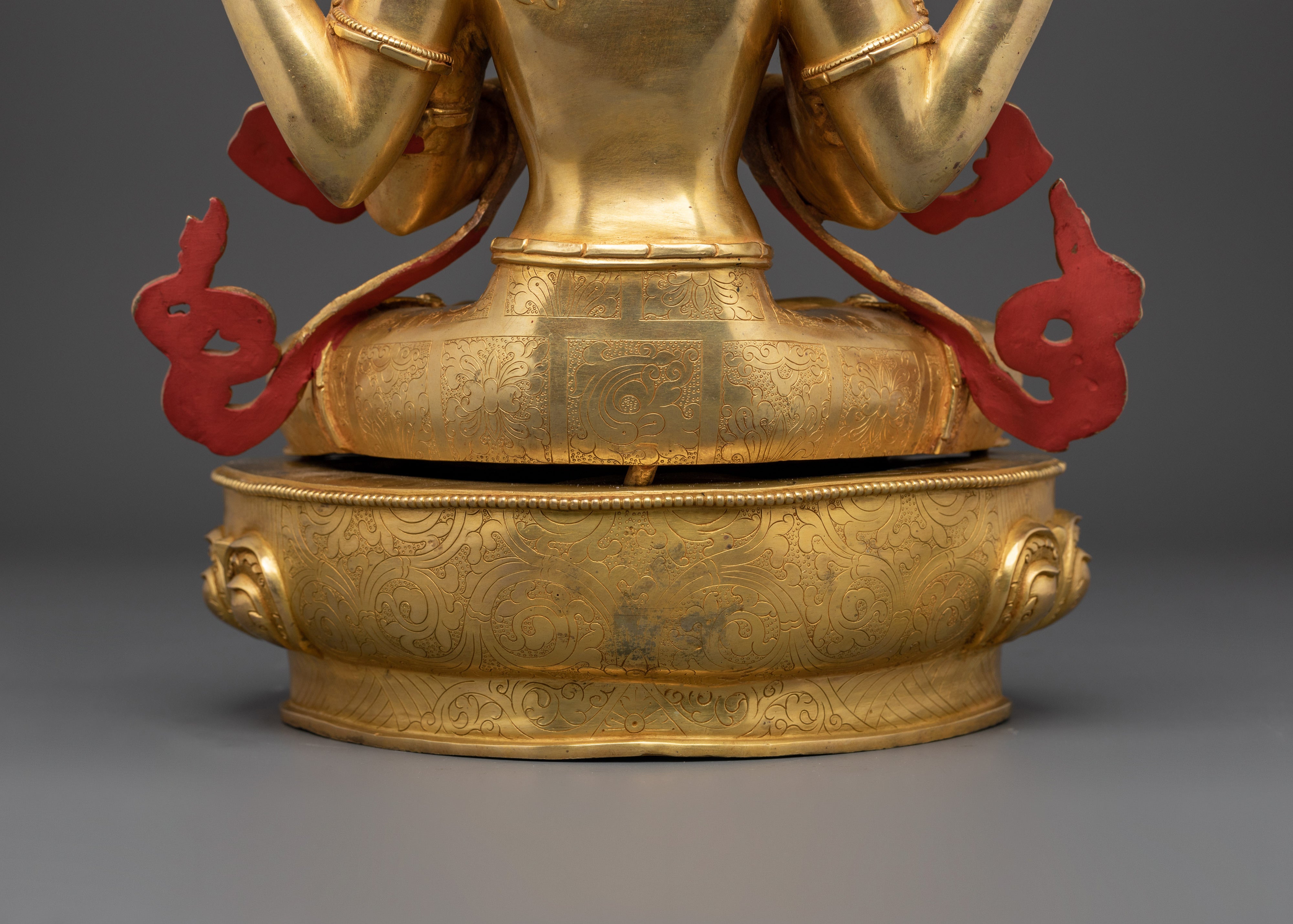 Himalayan Chenrezig Sculpture | Gold-Plated Tibetan Avalokiteshvara Statue