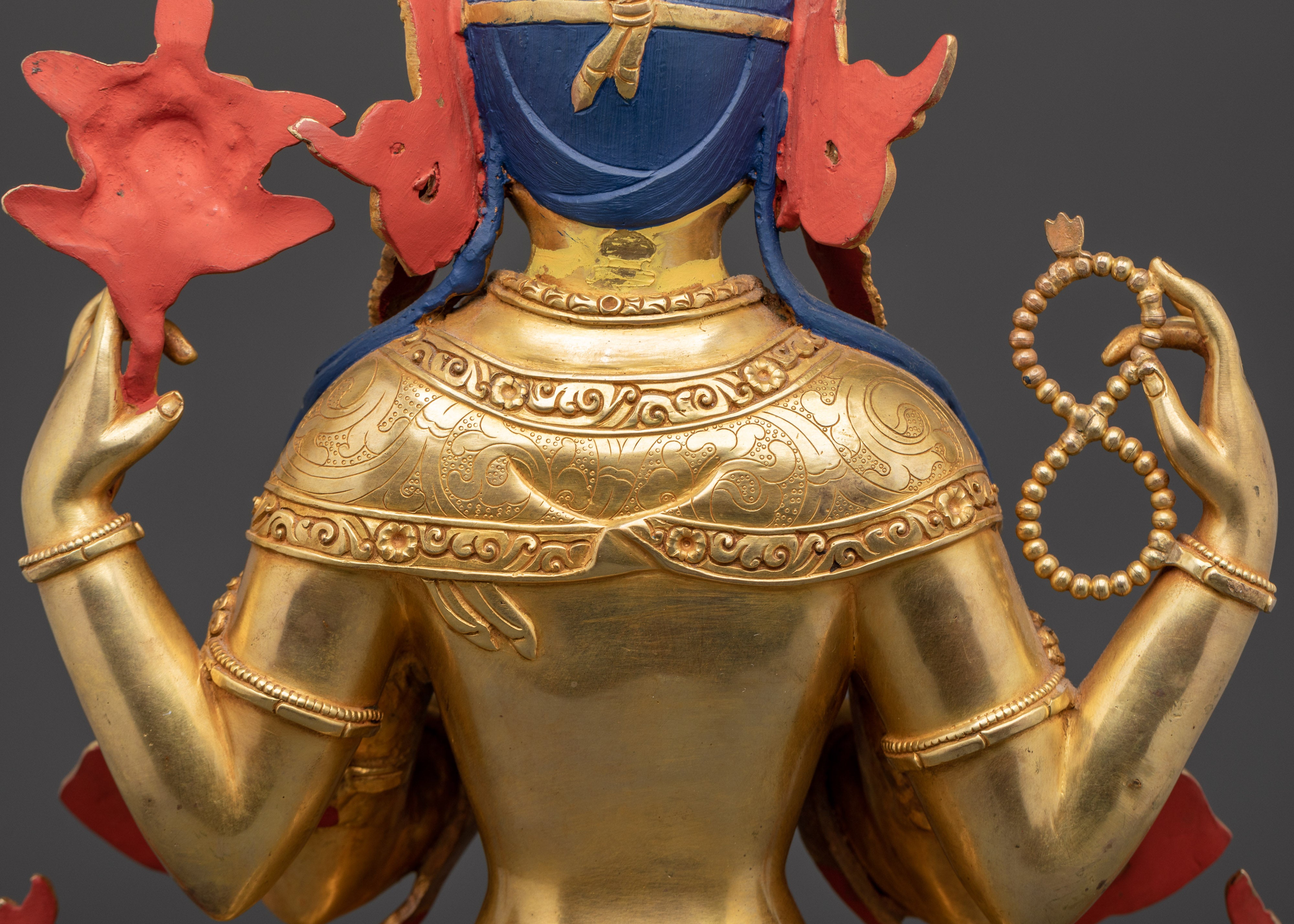 Himalayan Chenrezig Sculpture | Gold-Plated Tibetan Avalokiteshvara Statue
