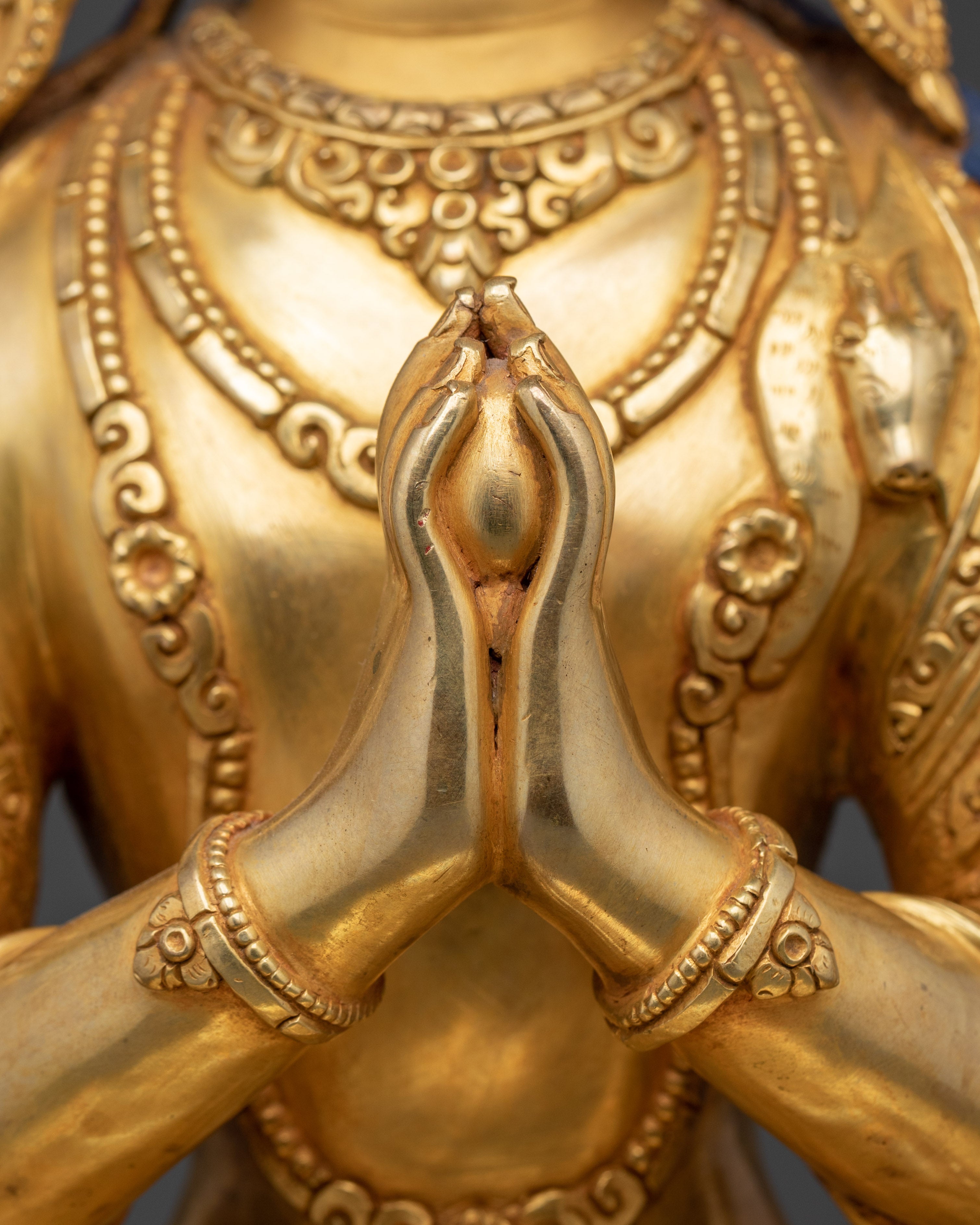 Himalayan Chenrezig Sculpture | Gold-Plated Tibetan Avalokiteshvara Statue