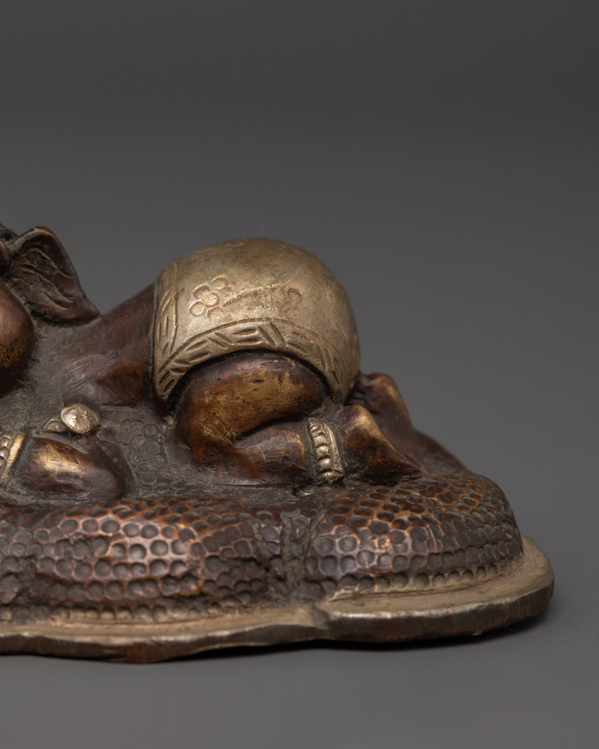 Handmade Oxidized Ganesh Statue in Copper | Sleeping Ganesha Idol for Home Decor