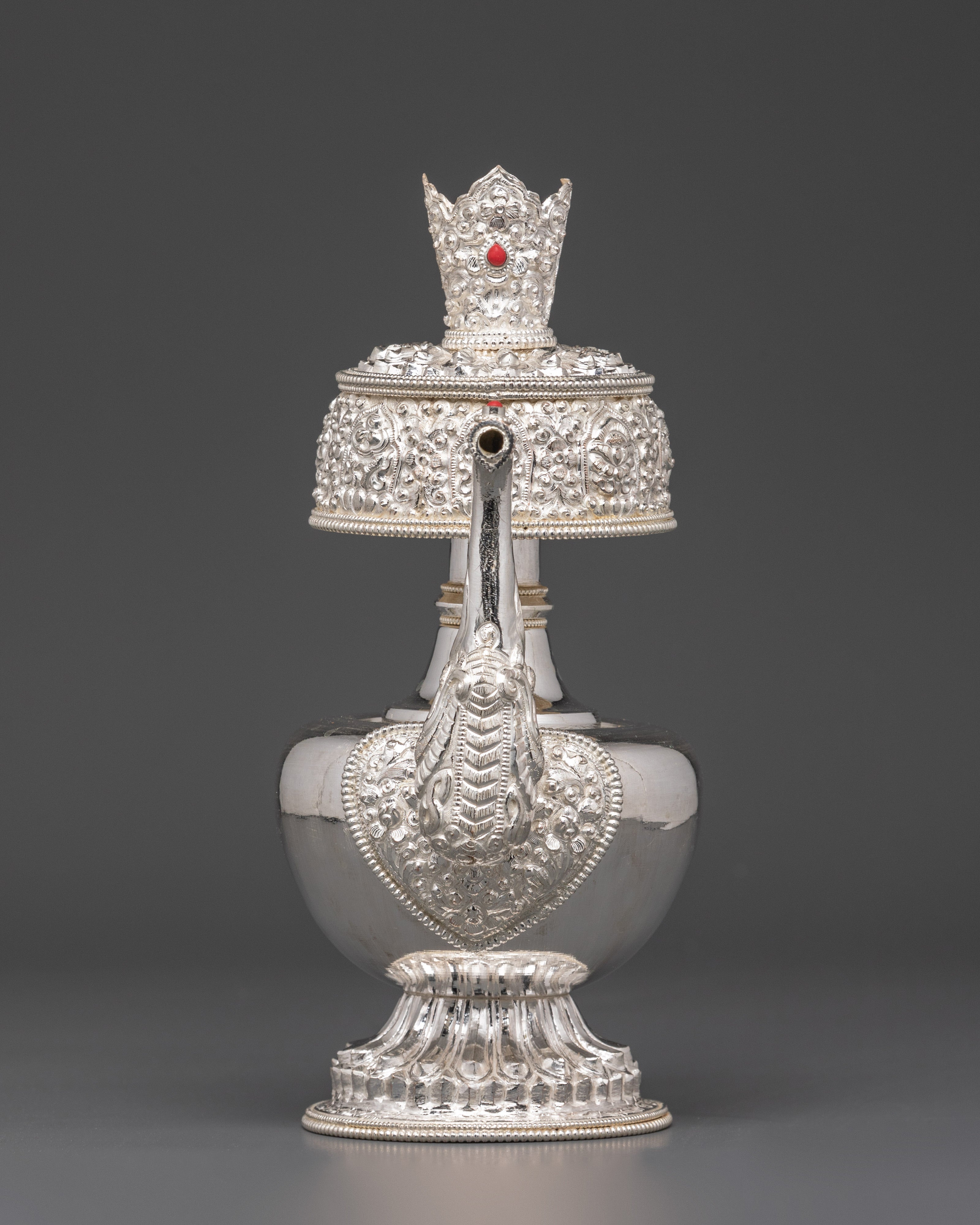 Silver Plated Buddhist Bhumba Set | Ritual Water Vase for Tibetan Ceremonies