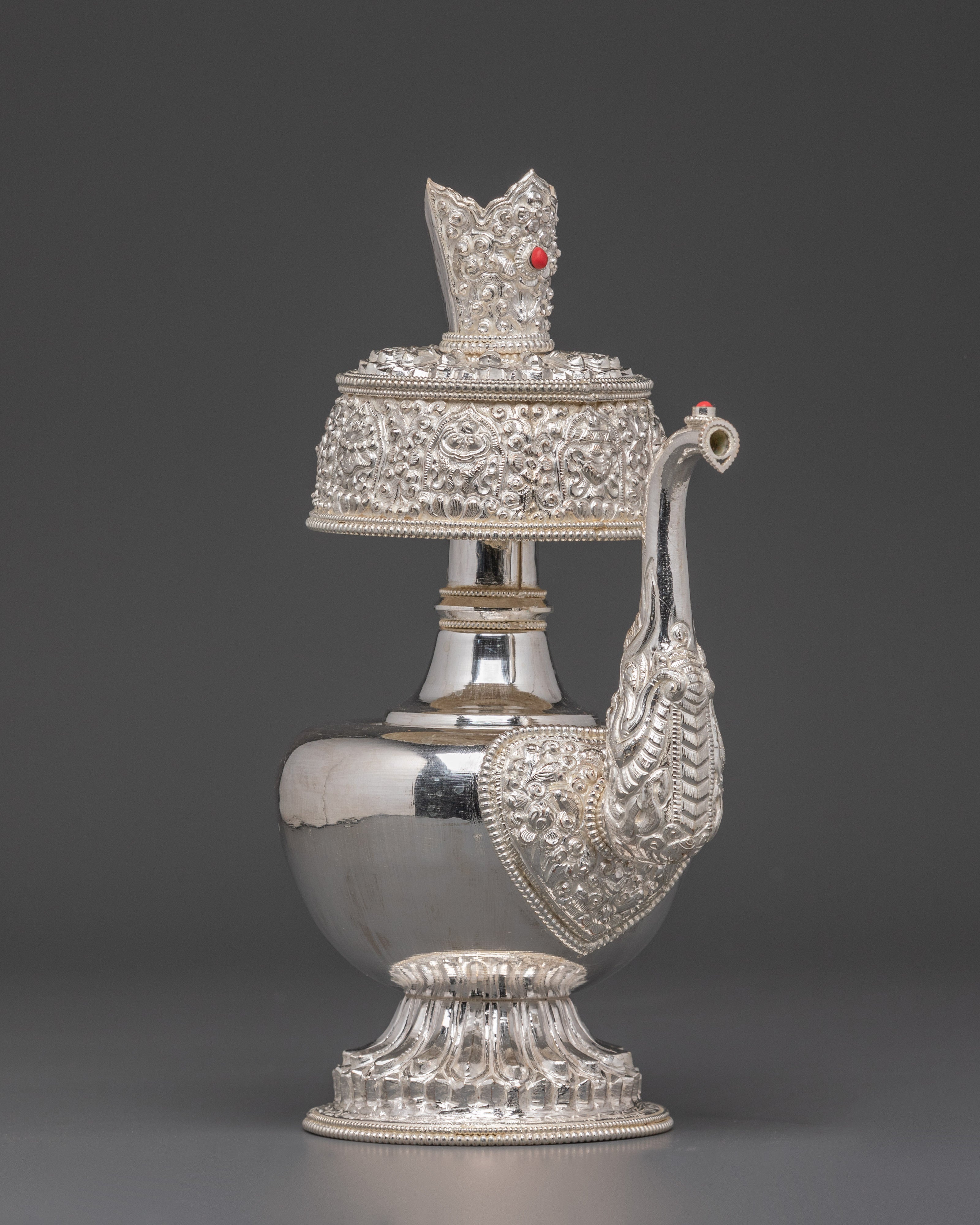 Silver Plated Buddhist Bhumba Set | Ritual Water Vase for Tibetan Ceremonies