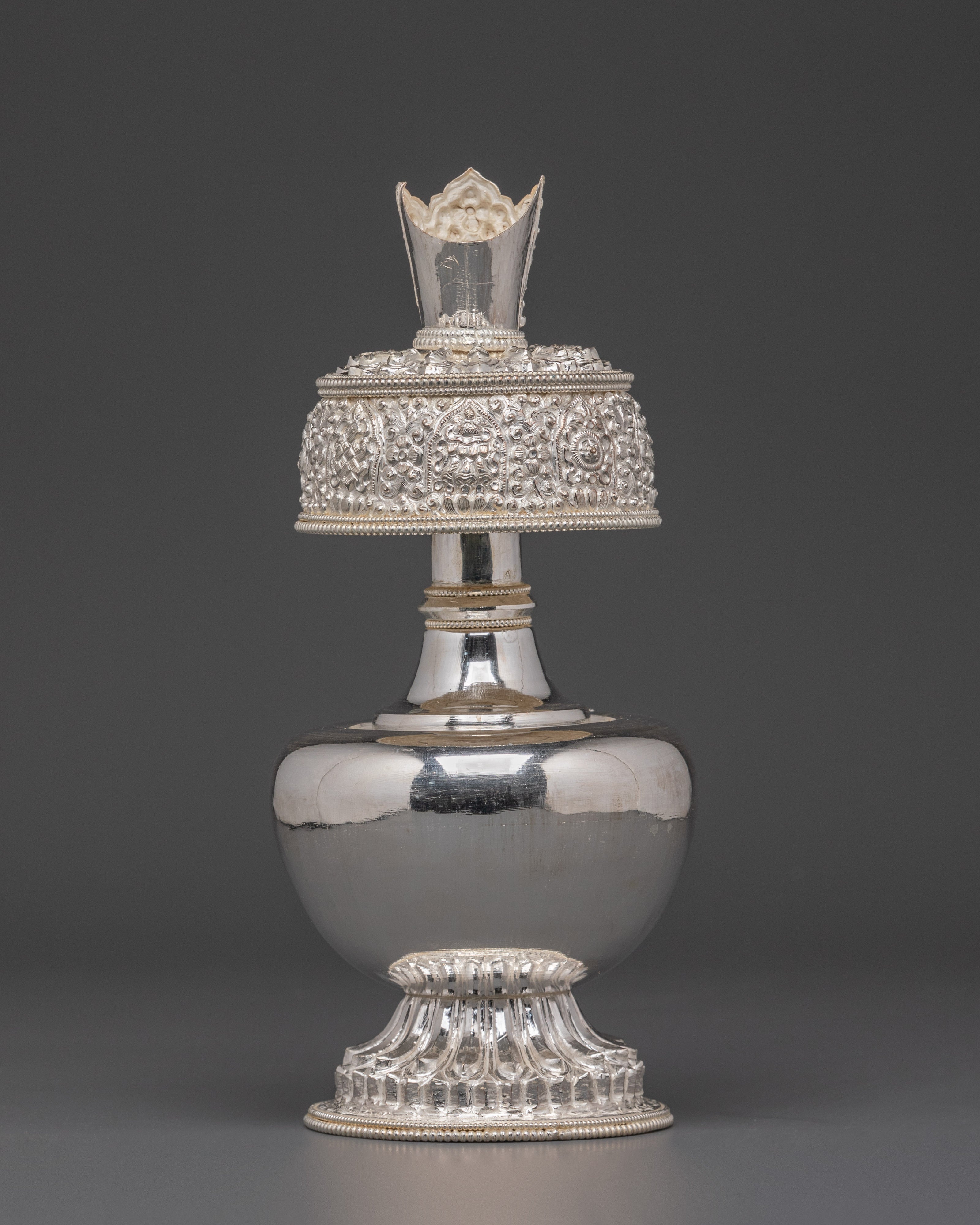 Silver Plated Buddhist Bhumba Set | Ritual Water Vase for Tibetan Ceremonies