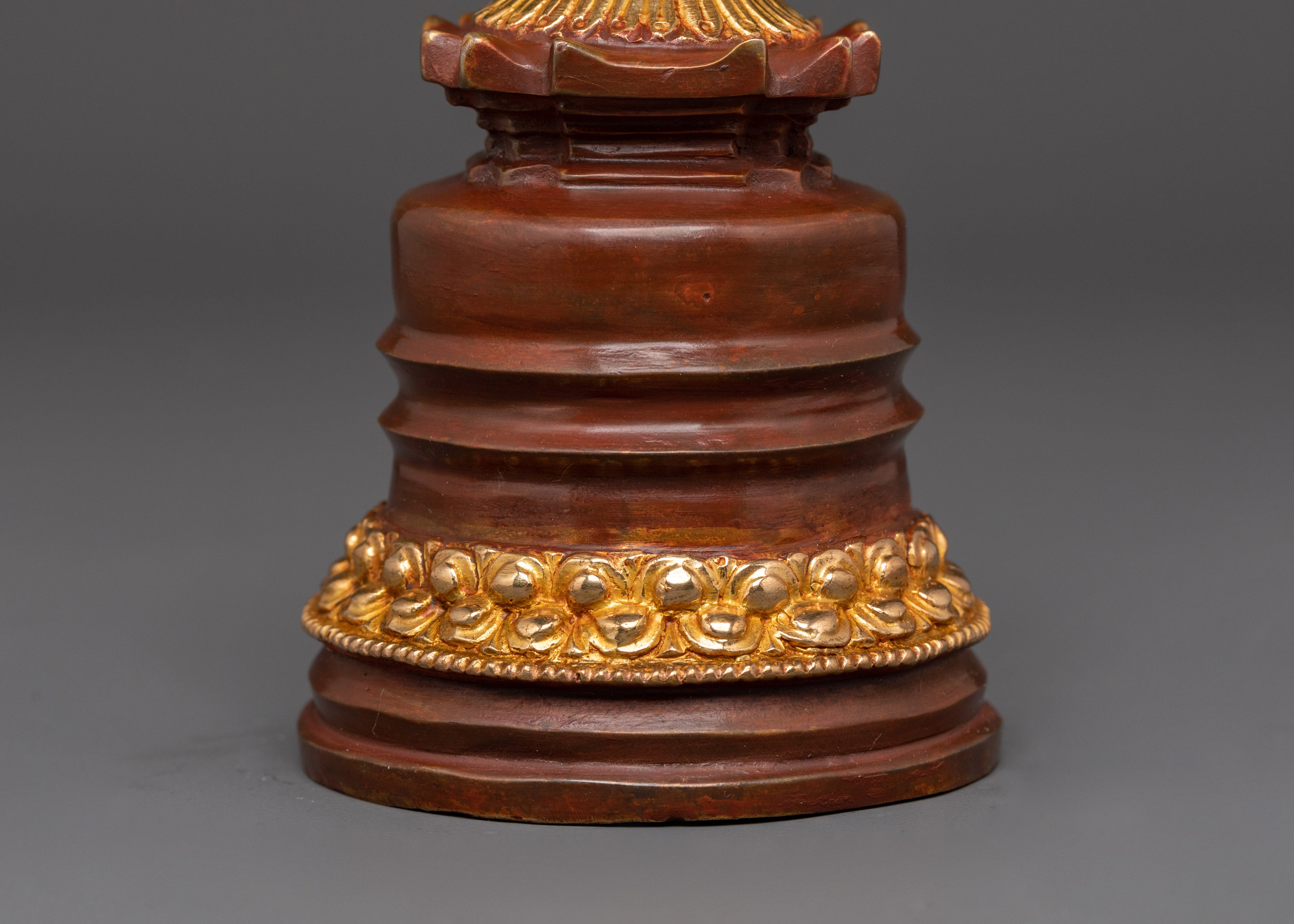 Handcrafted Oxidized Copper Kadam Style Stupa | Tibetan Religious Artifact