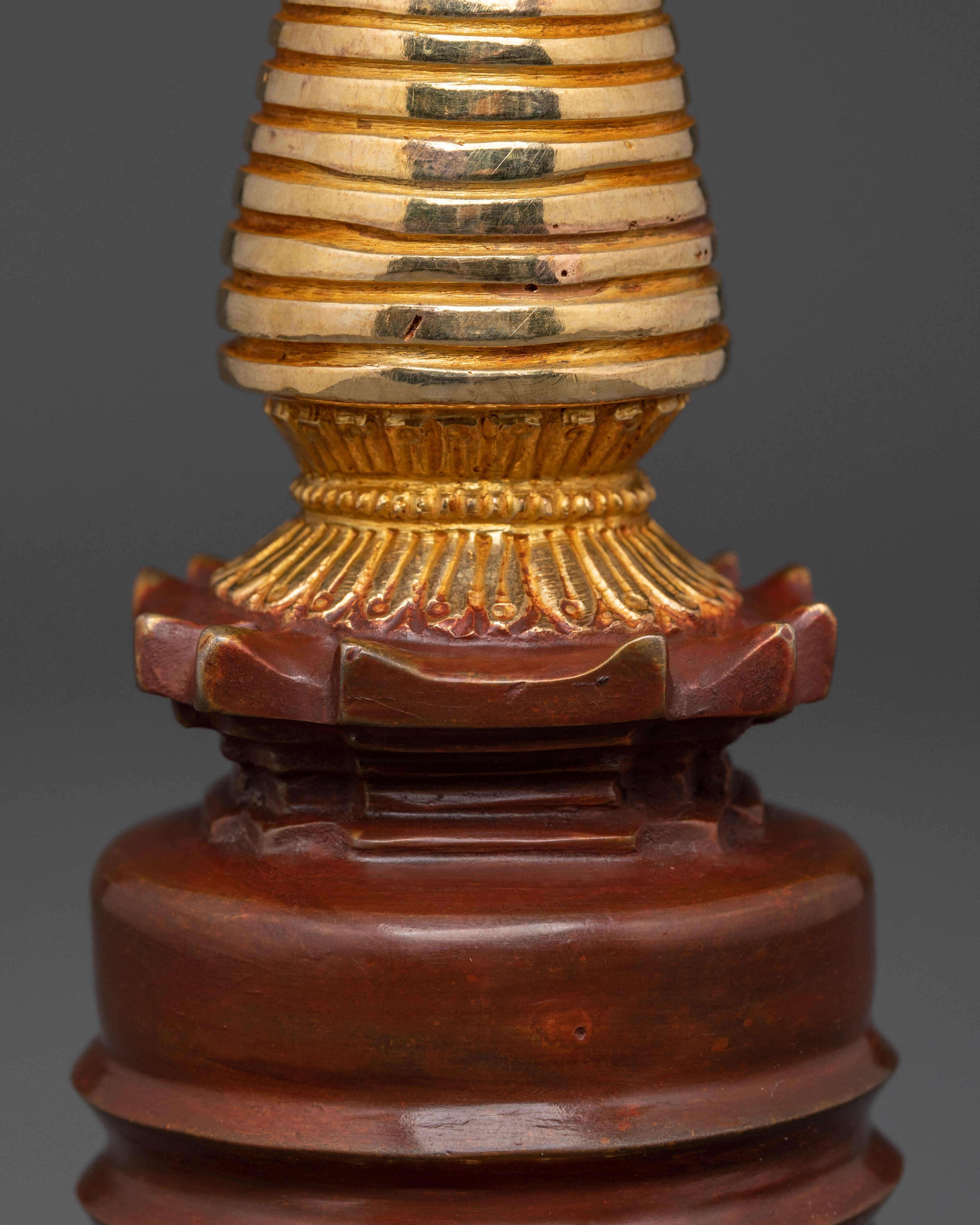 Handcrafted Oxidized Copper Kadam Style Stupa | Tibetan Religious Artifact