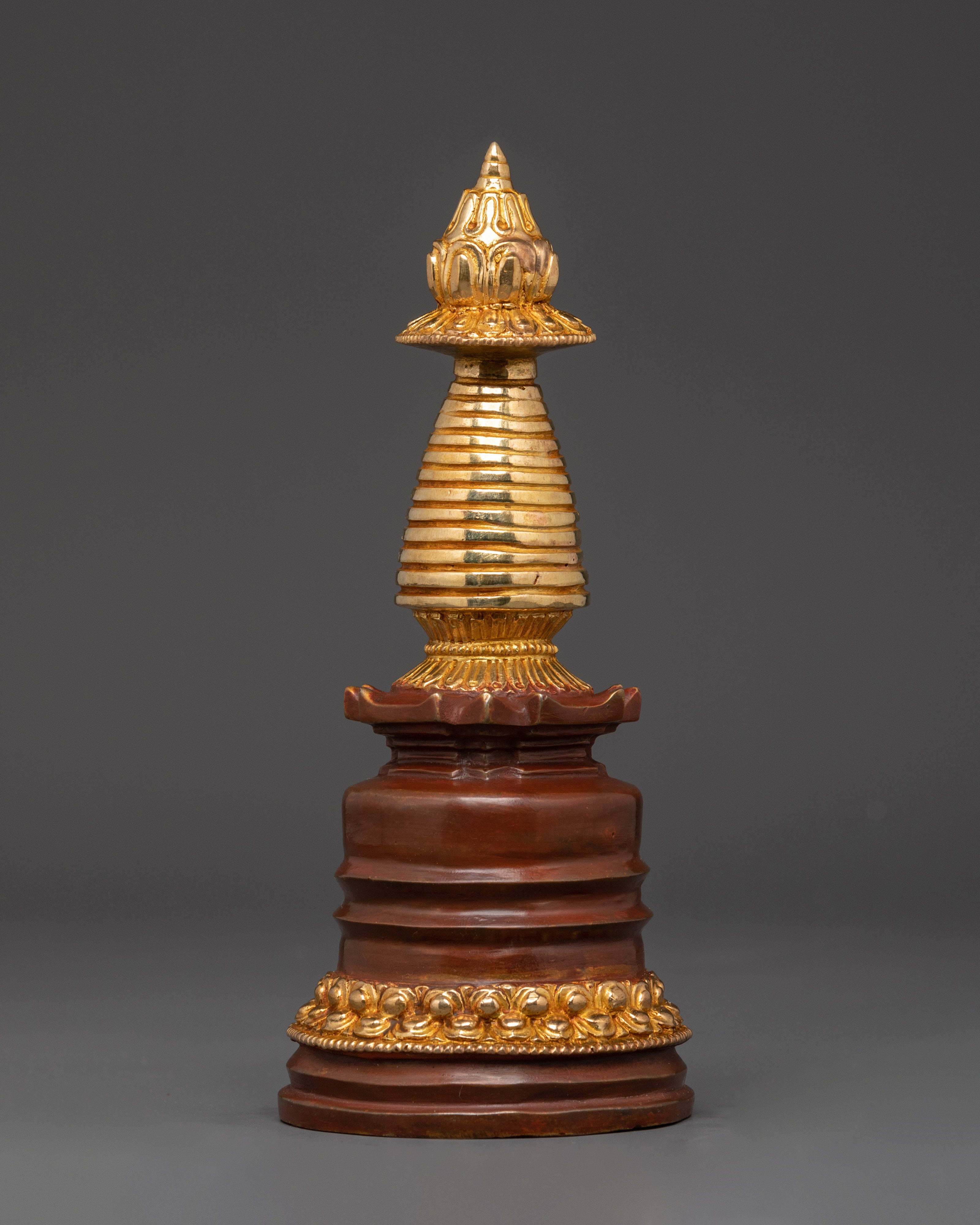 Handcrafted Oxidized Copper Kadam Style Stupa | Tibetan Religious Artifact