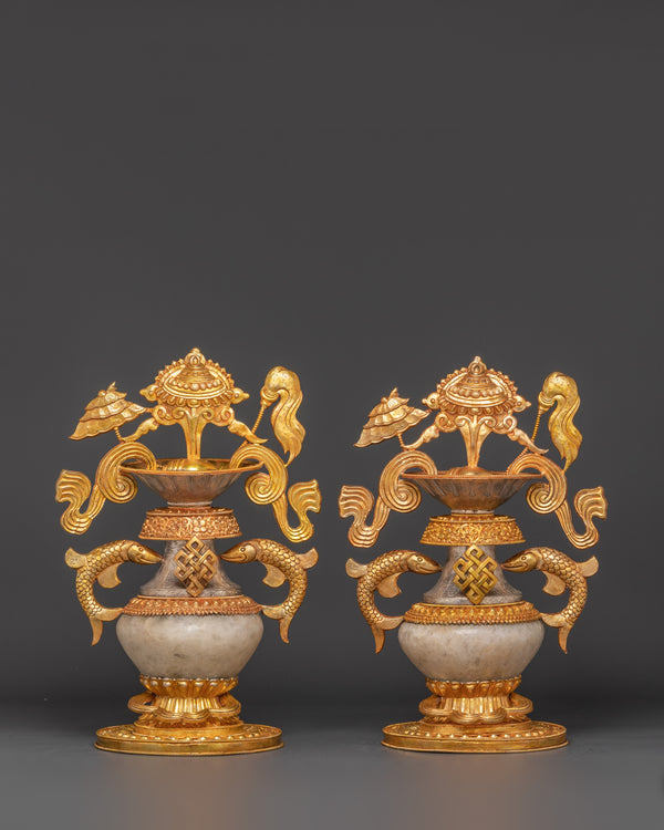 Water Offerings Ashtamangala Pot Set | Tibetan Spiritual Sacred Pot