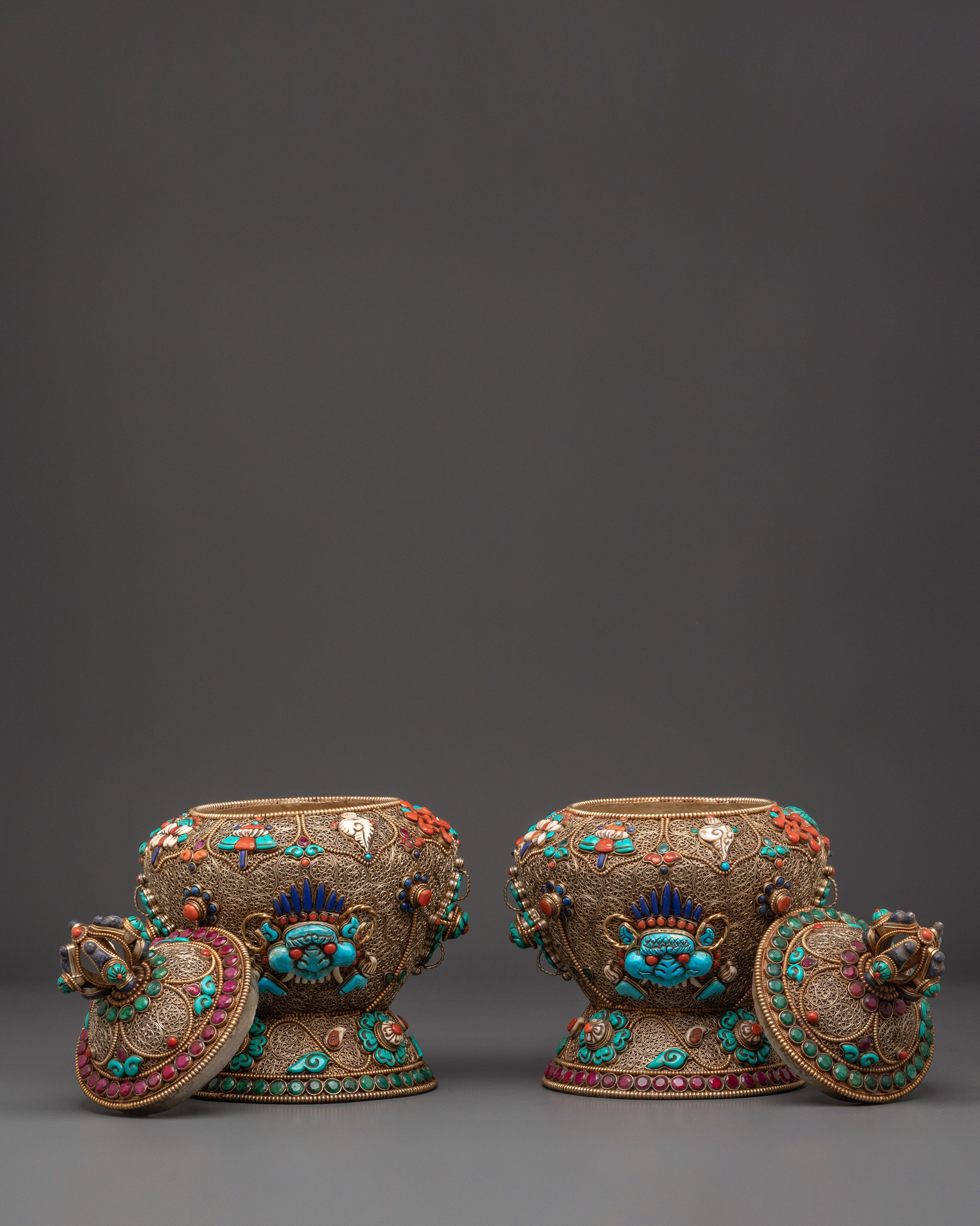 Tibetan Ceremonial Dhupur Rice Pot Set | Handcrafted Copper Ritual Offering