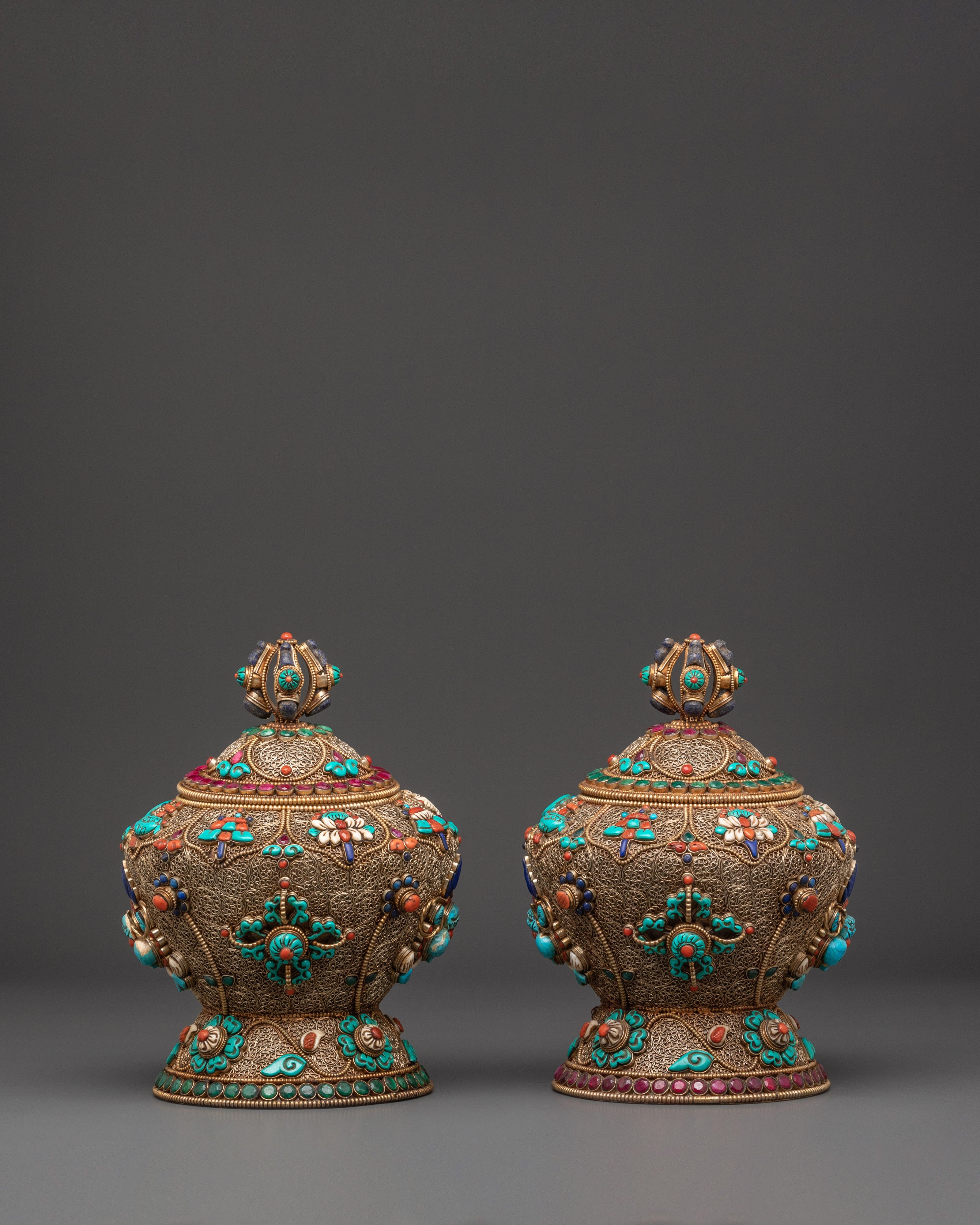 Tibetan Ceremonial Dhupur Rice Pot Set | Handcrafted Copper Ritual Offering