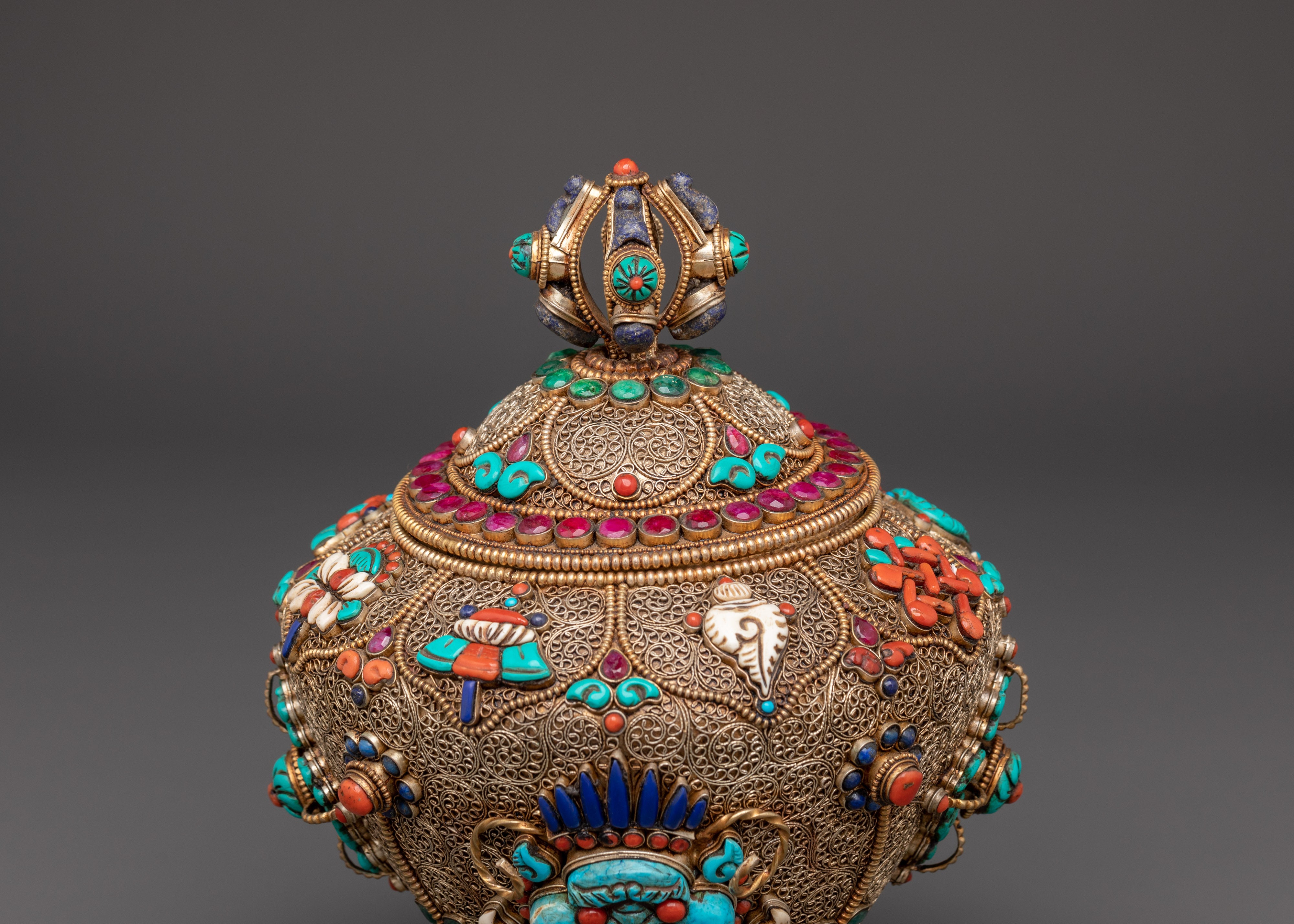 Tibetan Ceremonial Dhupur Rice Pot Set | Handcrafted Copper Ritual Offering