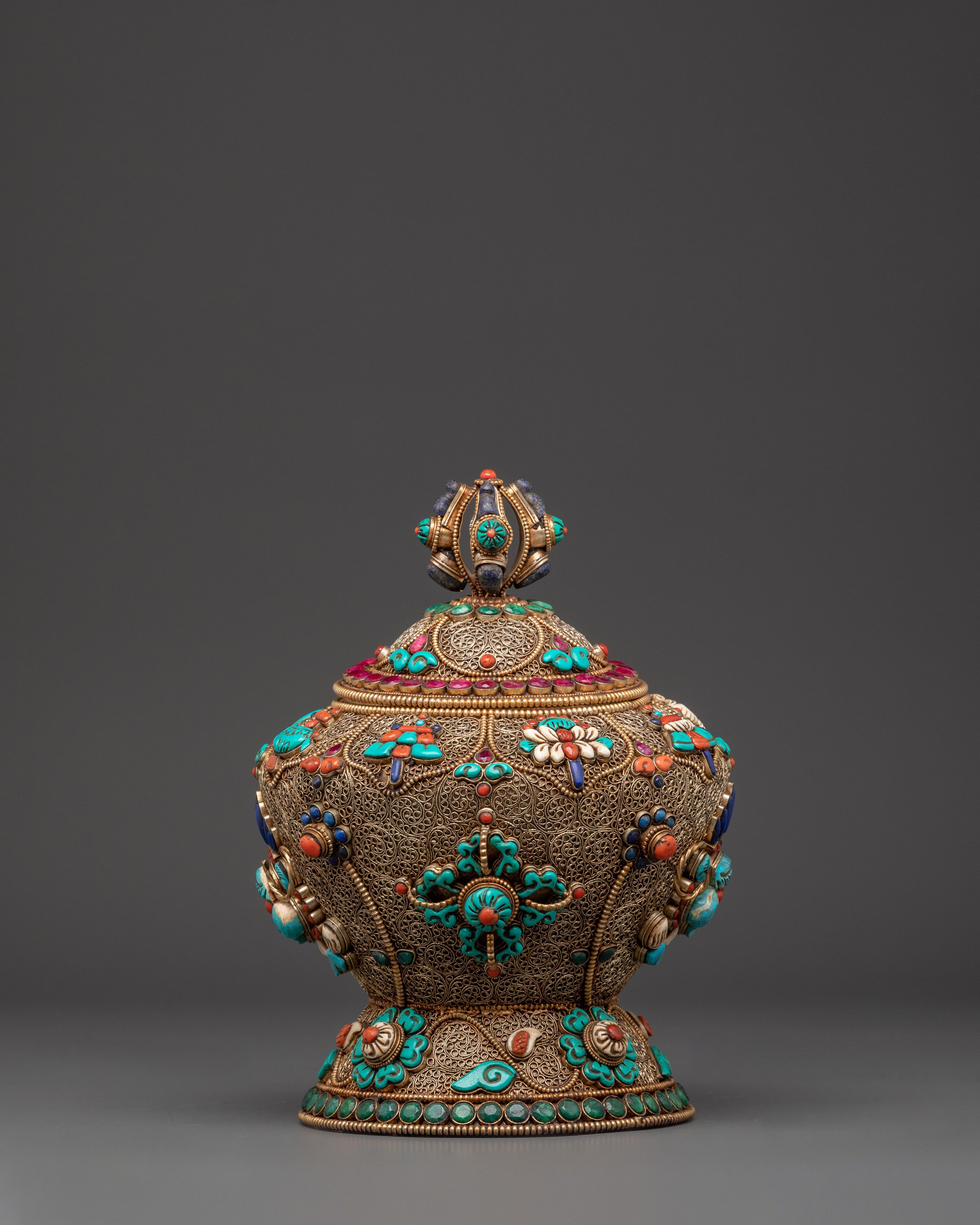 Tibetan Ceremonial Dhupur Rice Pot Set | Handcrafted Copper Ritual Offering