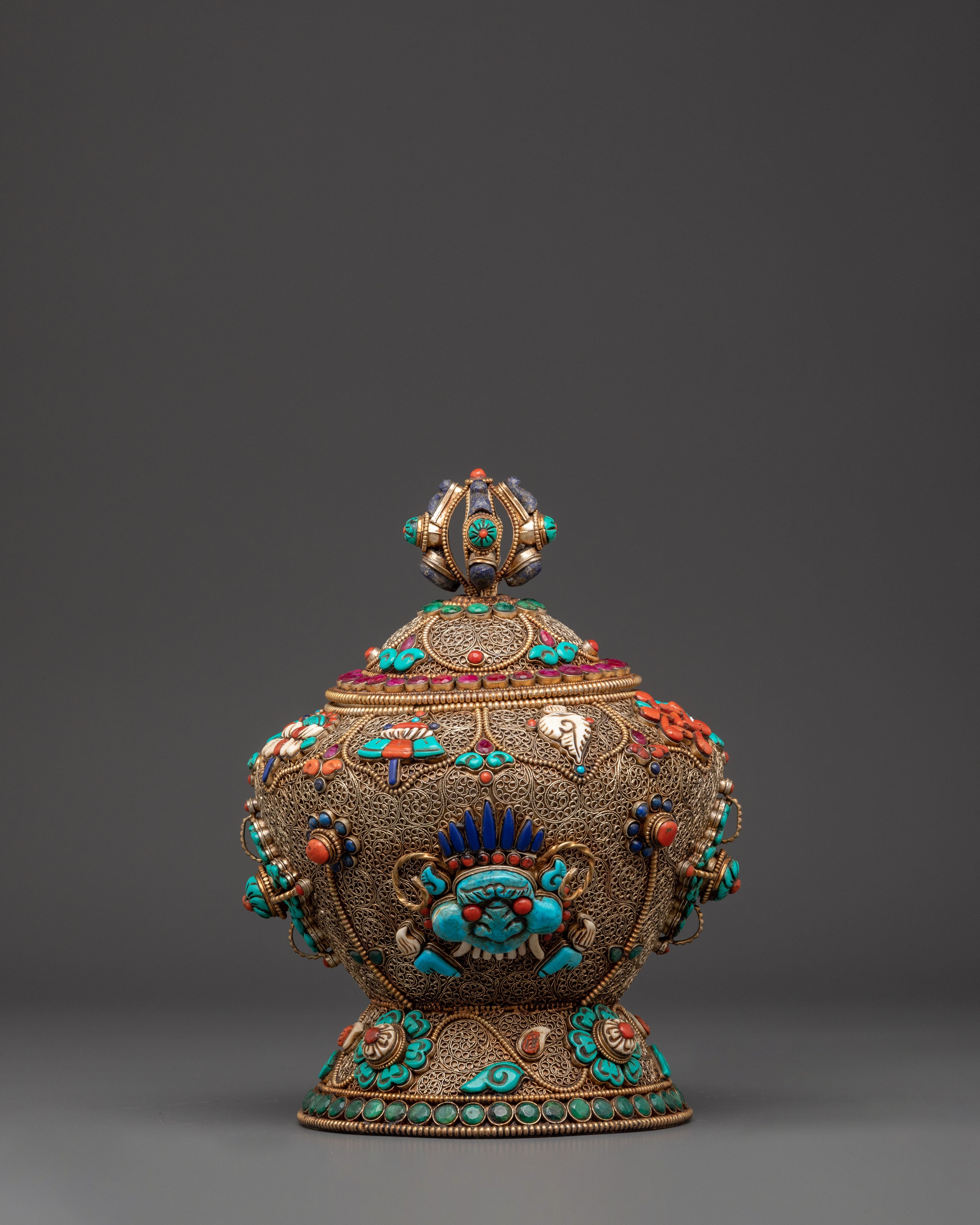 Tibetan Ceremonial Dhupur Rice Pot Set | Handcrafted Copper Ritual Offering
