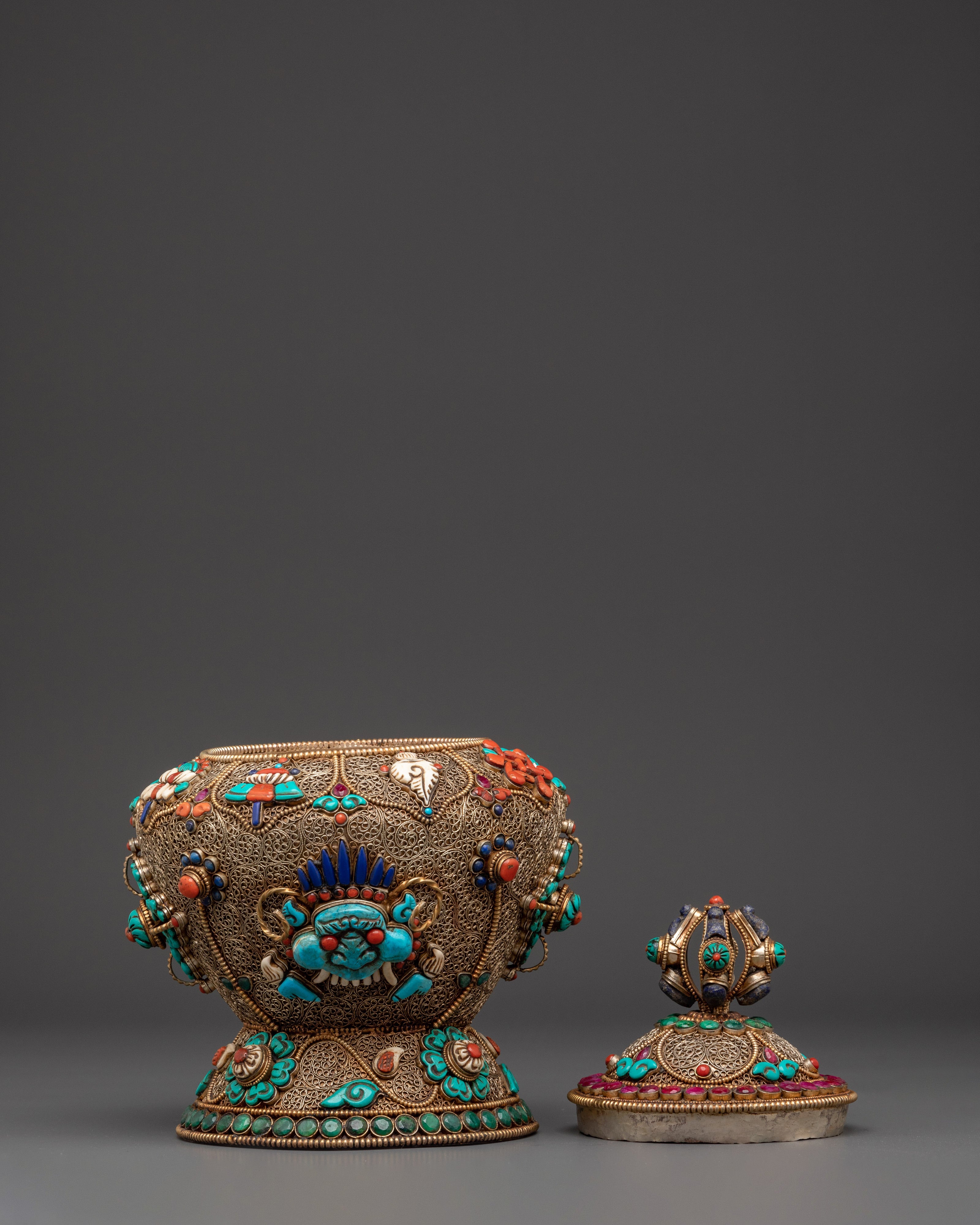 Tibetan Ceremonial Dhupur Rice Pot Set | Handcrafted Copper Ritual Offering