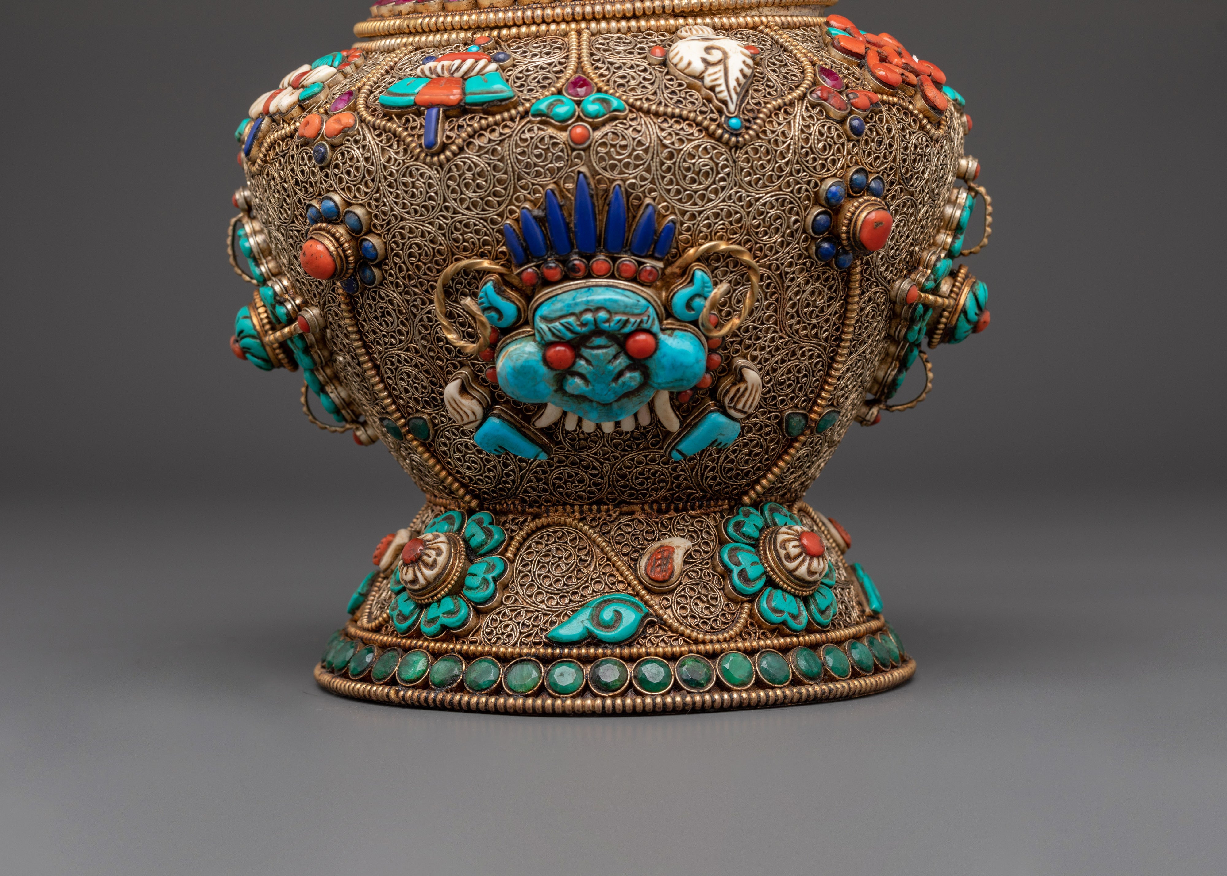 Tibetan Ceremonial Dhupur Rice Pot Set | Handcrafted Copper Ritual Offering