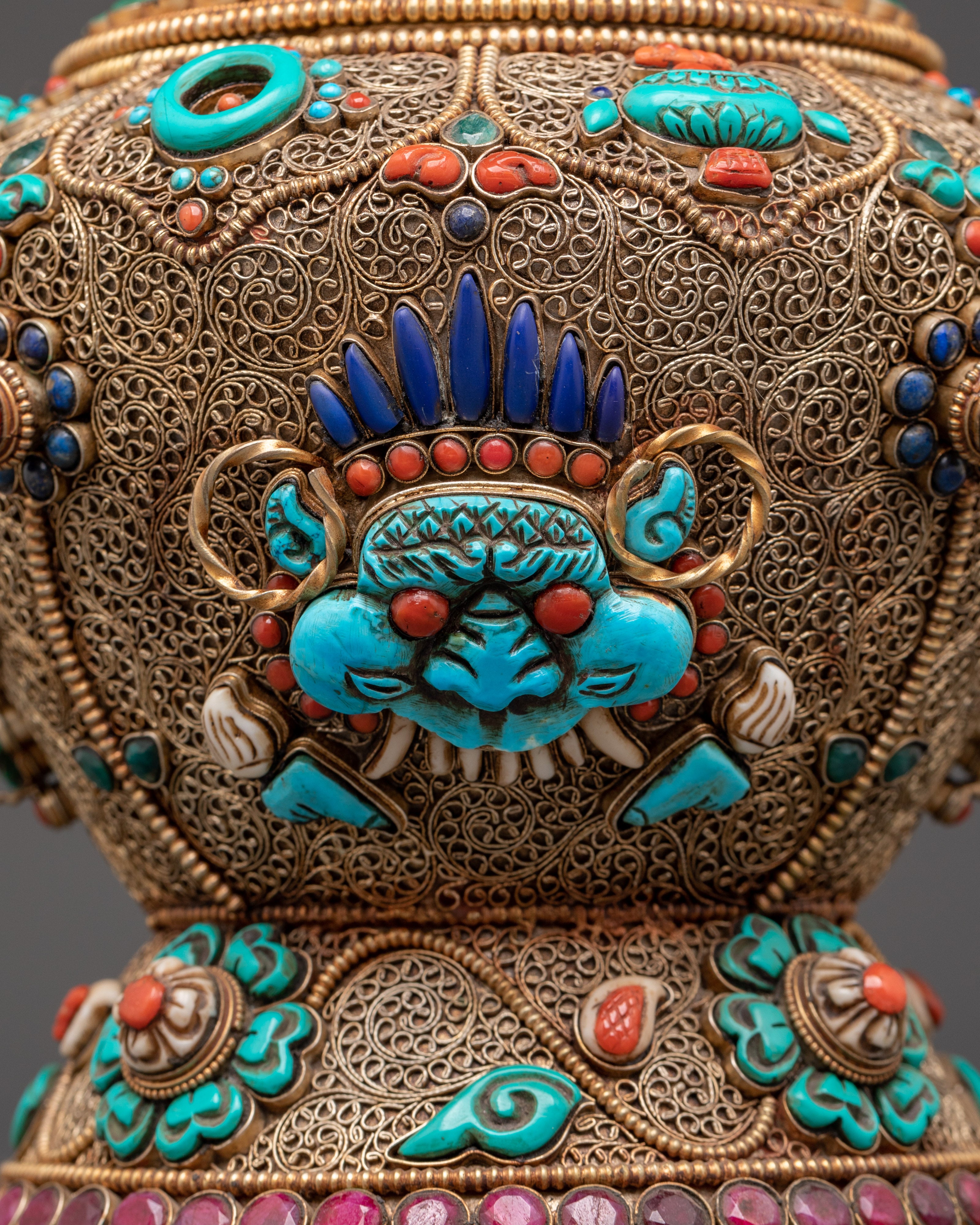 Tibetan Ceremonial Dhupur Rice Pot Set | Handcrafted Copper Ritual Offering