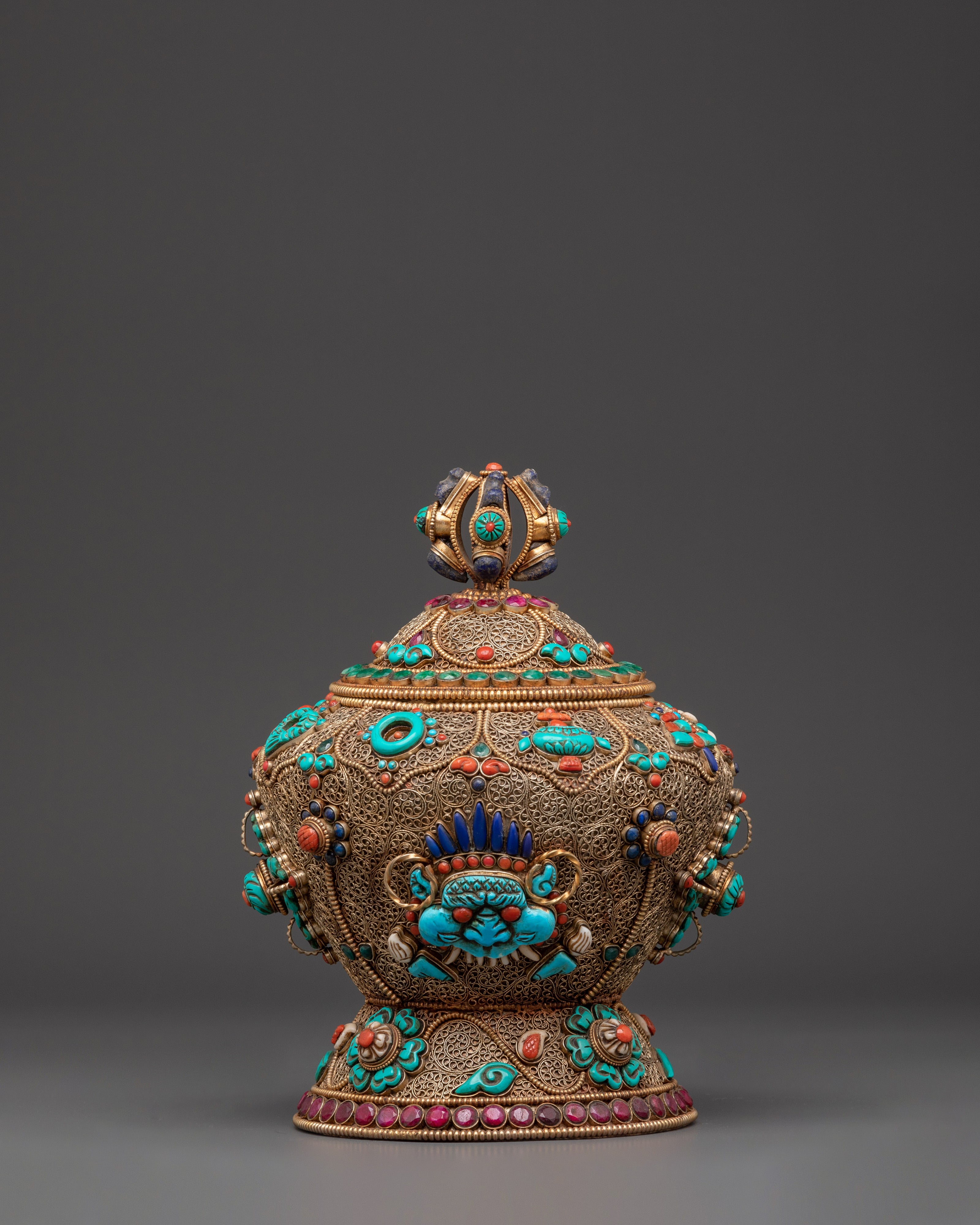 Tibetan Ceremonial Dhupur Rice Pot Set | Handcrafted Copper Ritual Offering