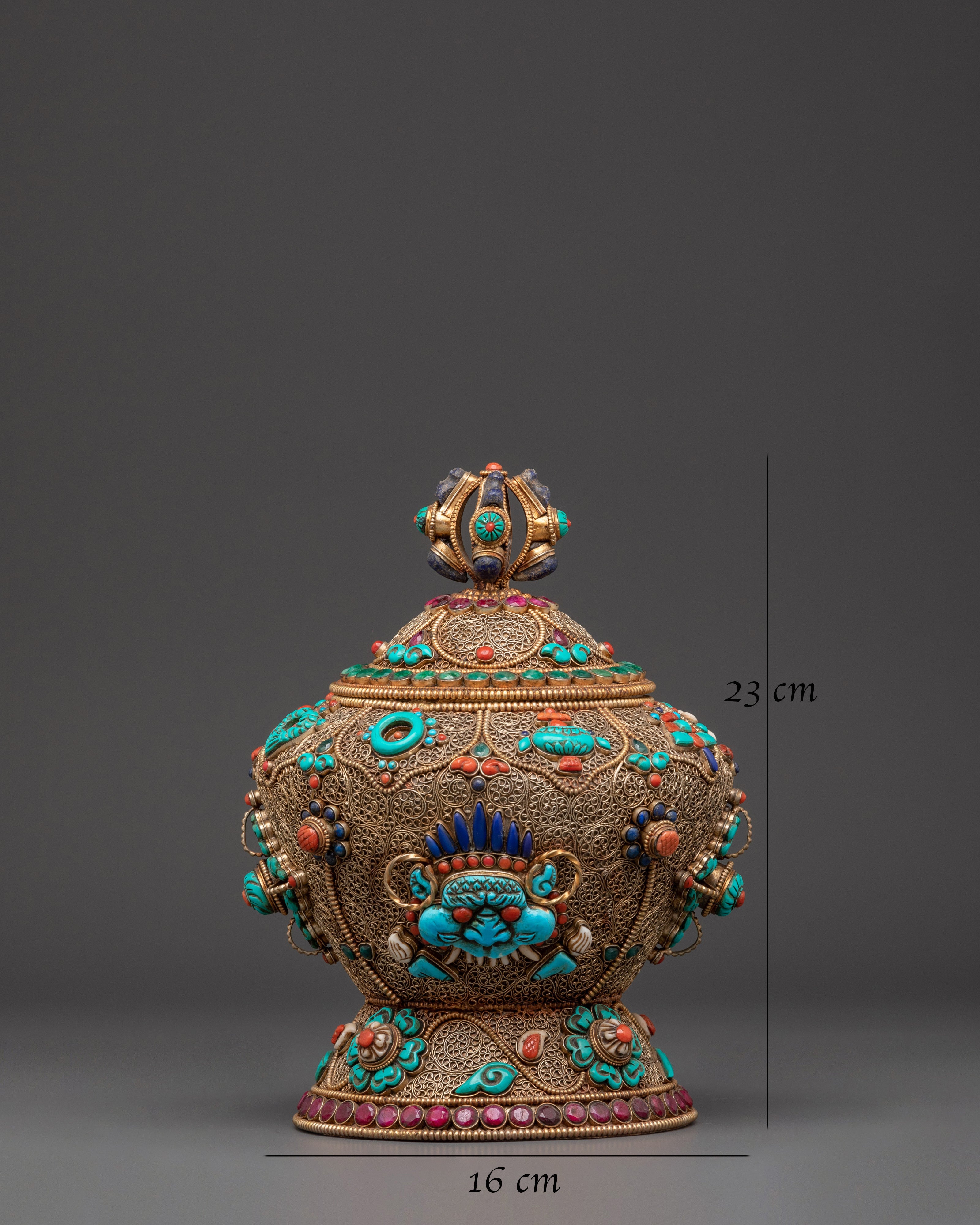 Tibetan Ceremonial Dhupur Rice Pot Set | Handcrafted Copper Ritual Offering