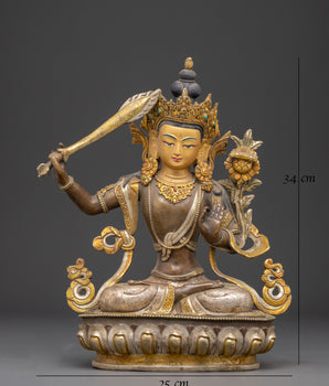 Handcrafted Tibetan Manjushri Statue | Wisdom Deity Sculpture for Home Altar