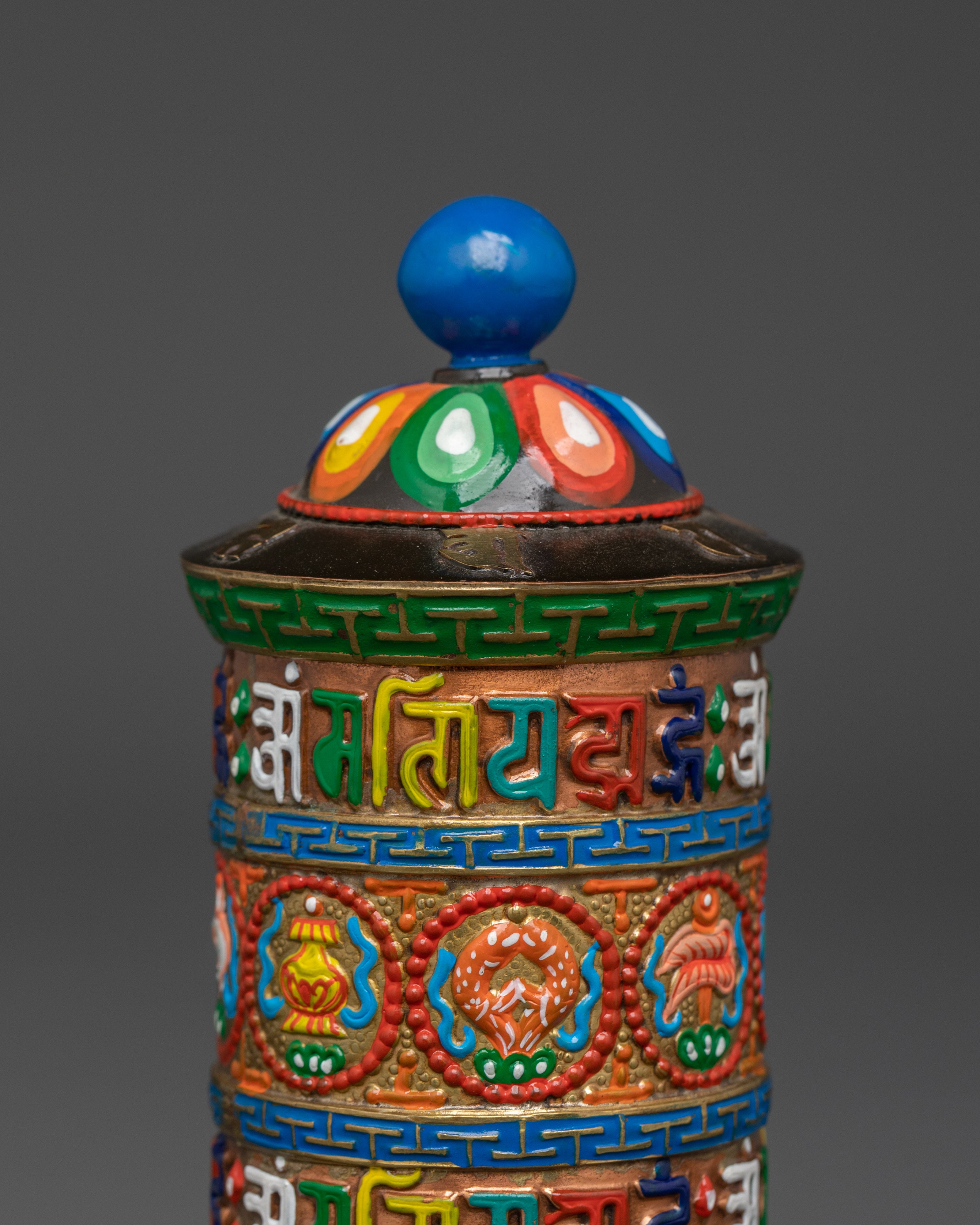 Colorful Prayer Wheel | Spinning Mantra Wheel with Base