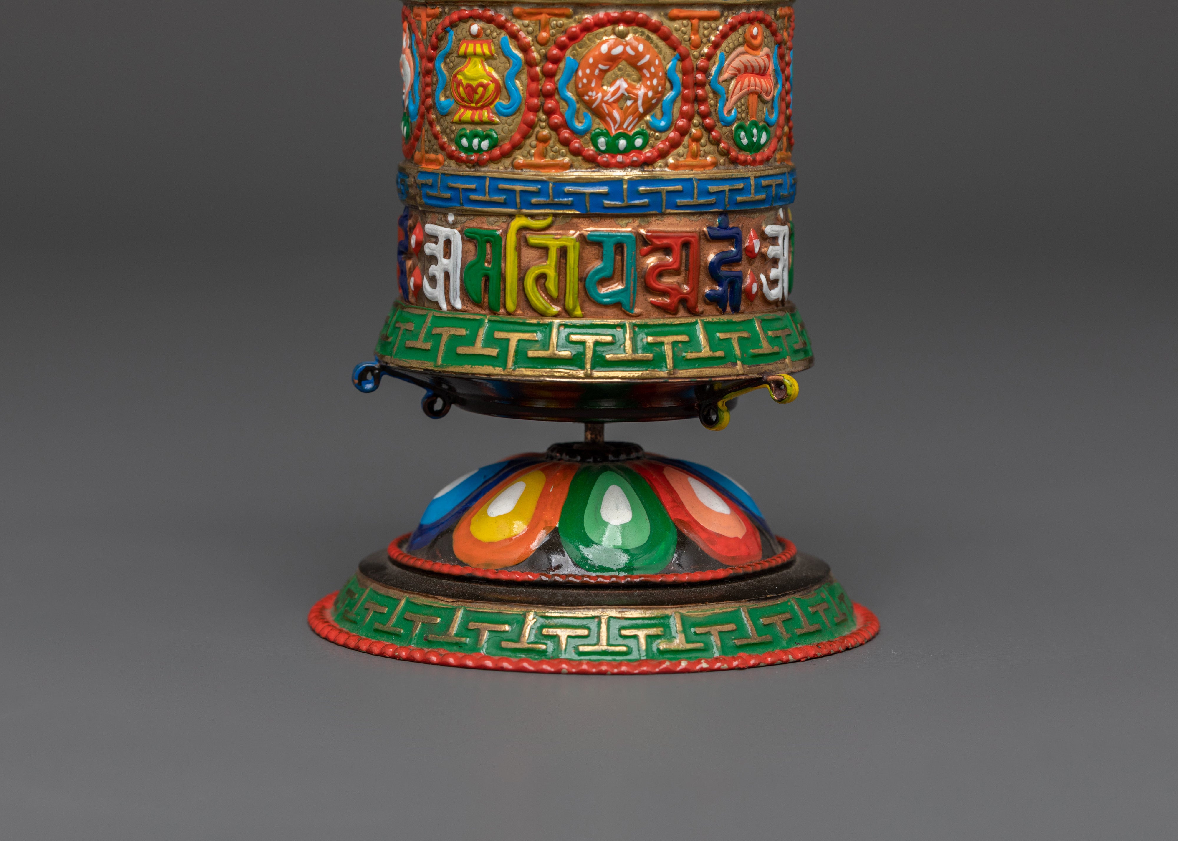 Colorful Prayer Wheel | Spinning Mantra Wheel with Base