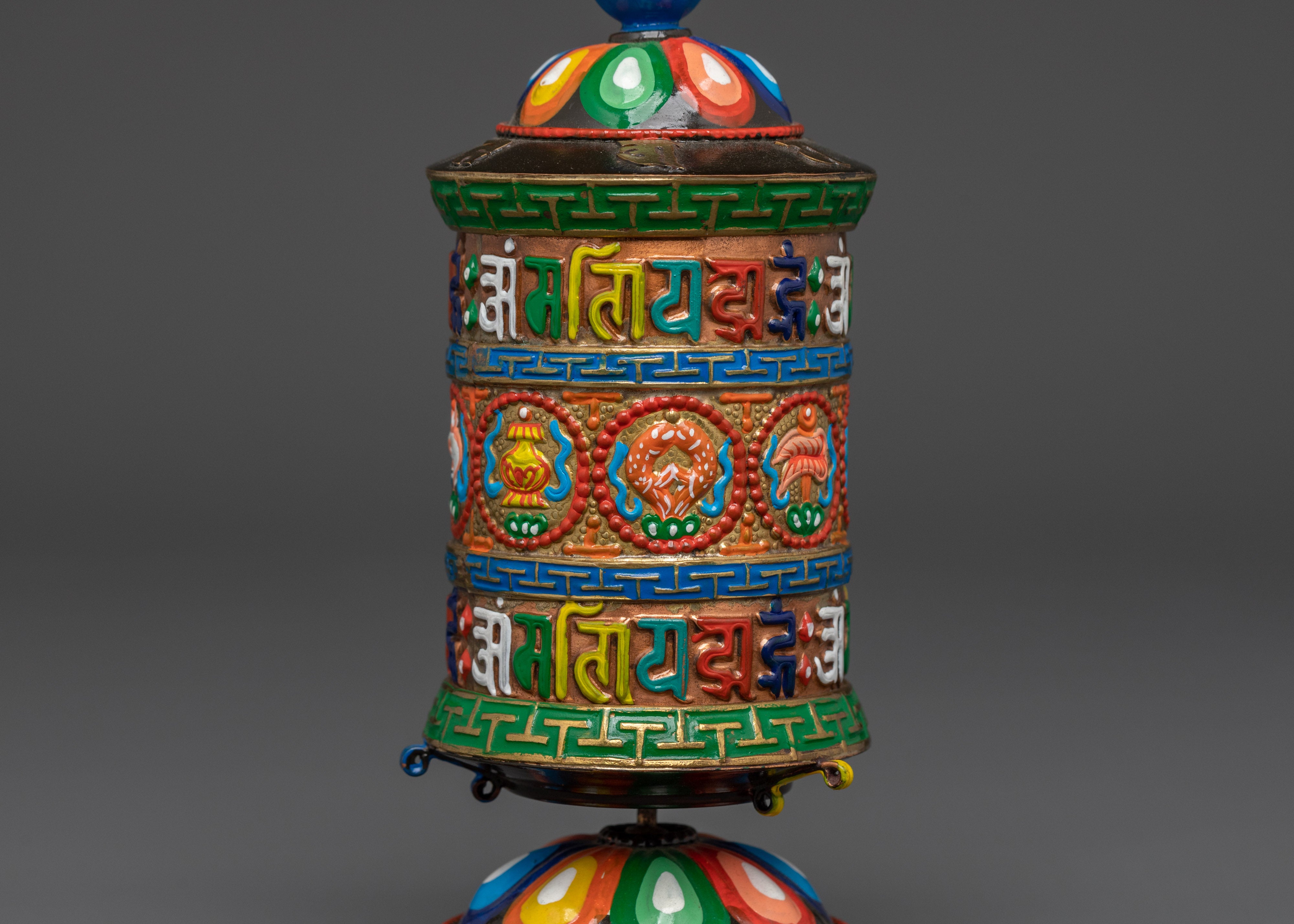 Colorful Prayer Wheel | Spinning Mantra Wheel with Base