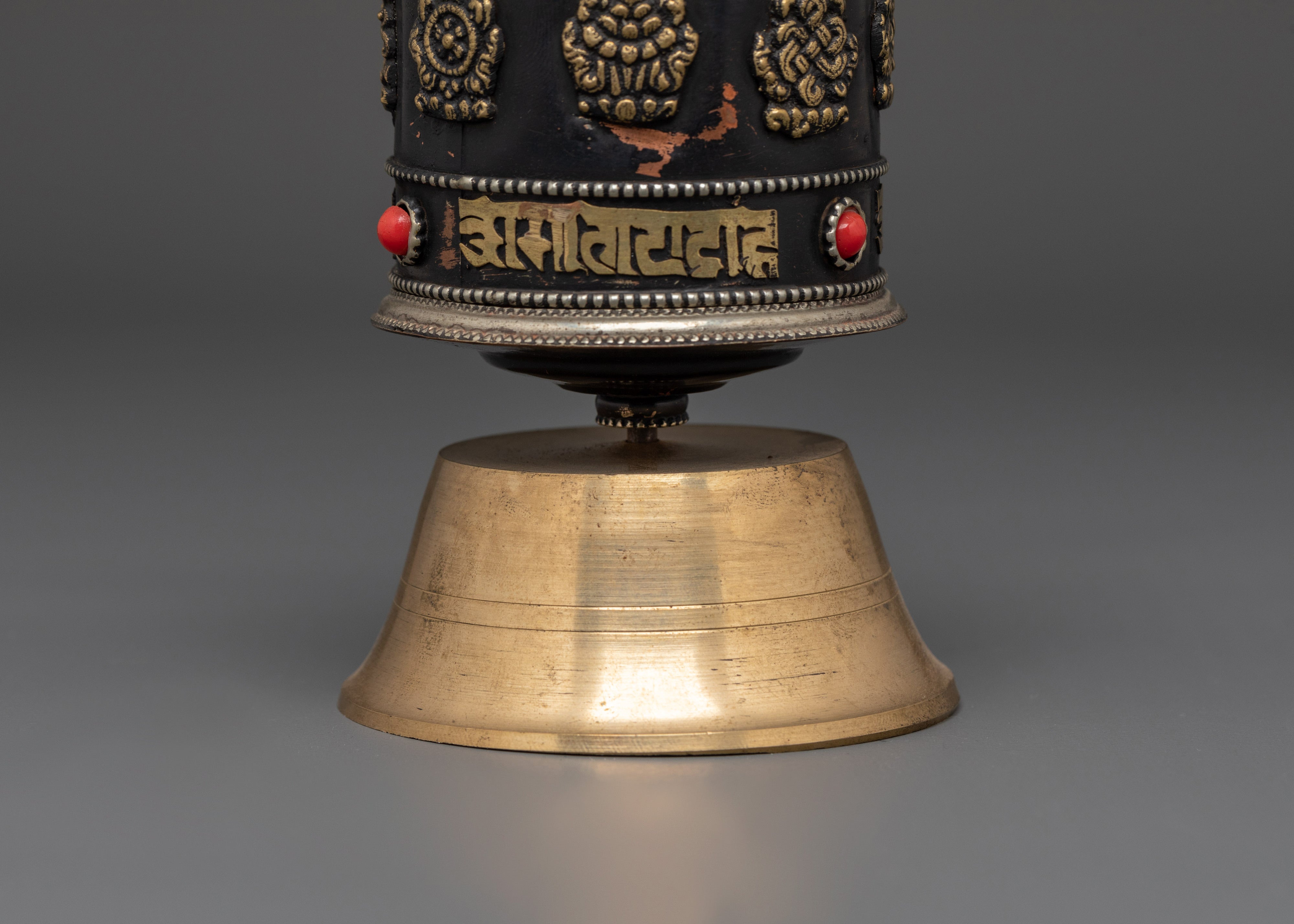 Tibetan Mantra Prayer Wheel with Base | Spinning Altar Decor