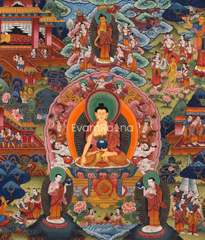 Historical Shakyamuni Buddha Story Nepali Painting Print | Newari Art Print For Mindfulness & Home Decor