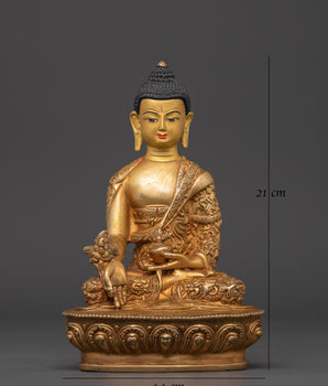 Handcrafted Bhaisajyaguru Statue | Copper Gold Plated Healing Buddha