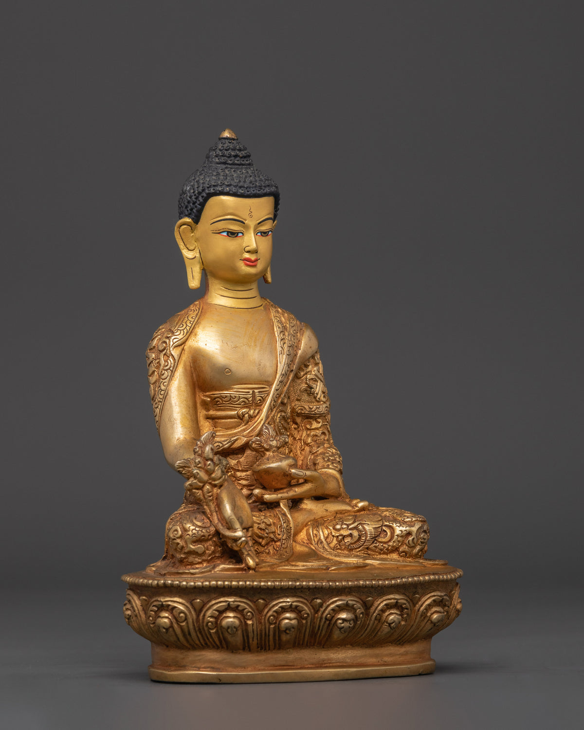 Handcrafted Bhaisajyaguru Statue | Copper Gold Plated Healing Buddha