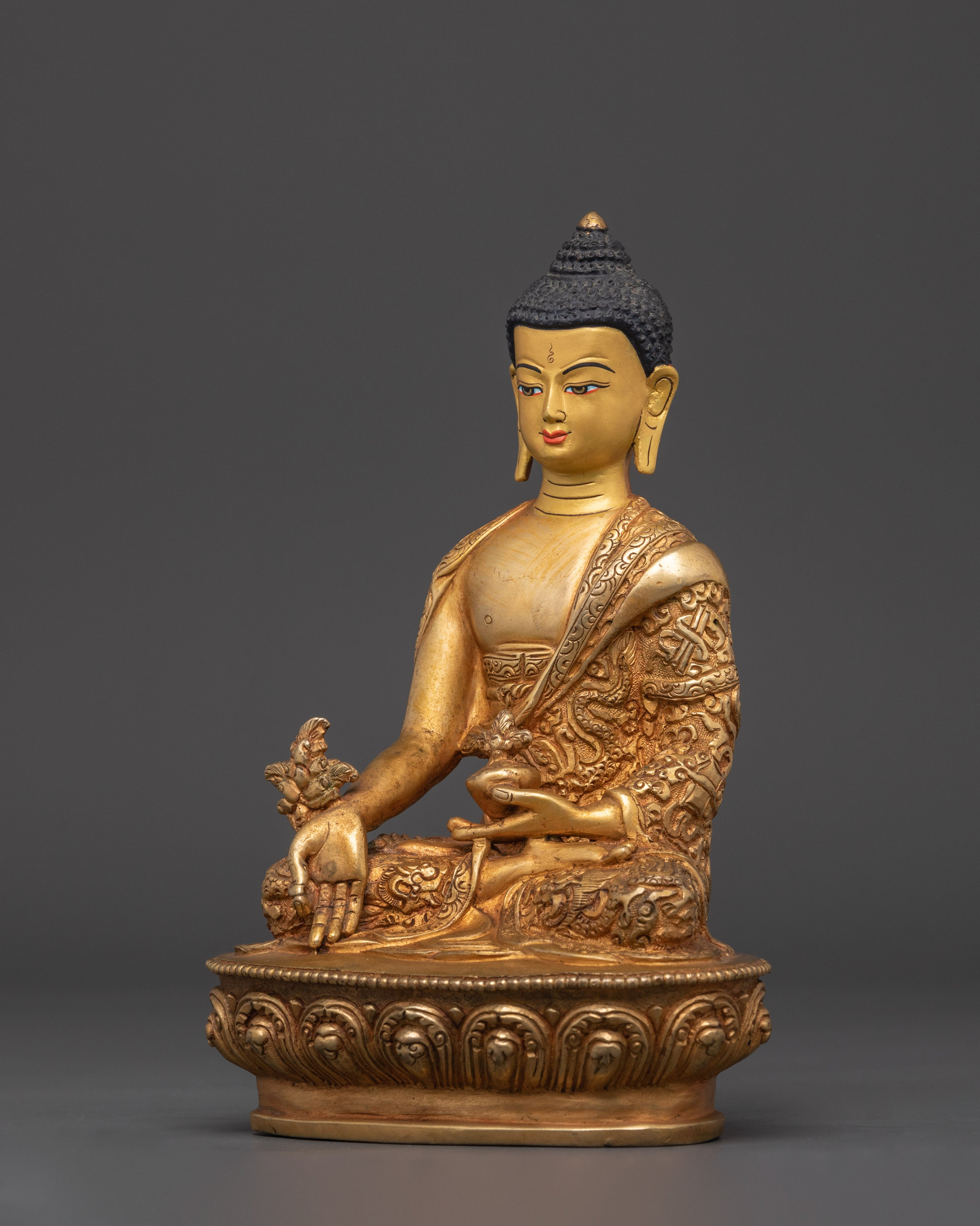 Handcrafted Bhaisajyaguru Statue | Copper Gold Plated Healing Buddha