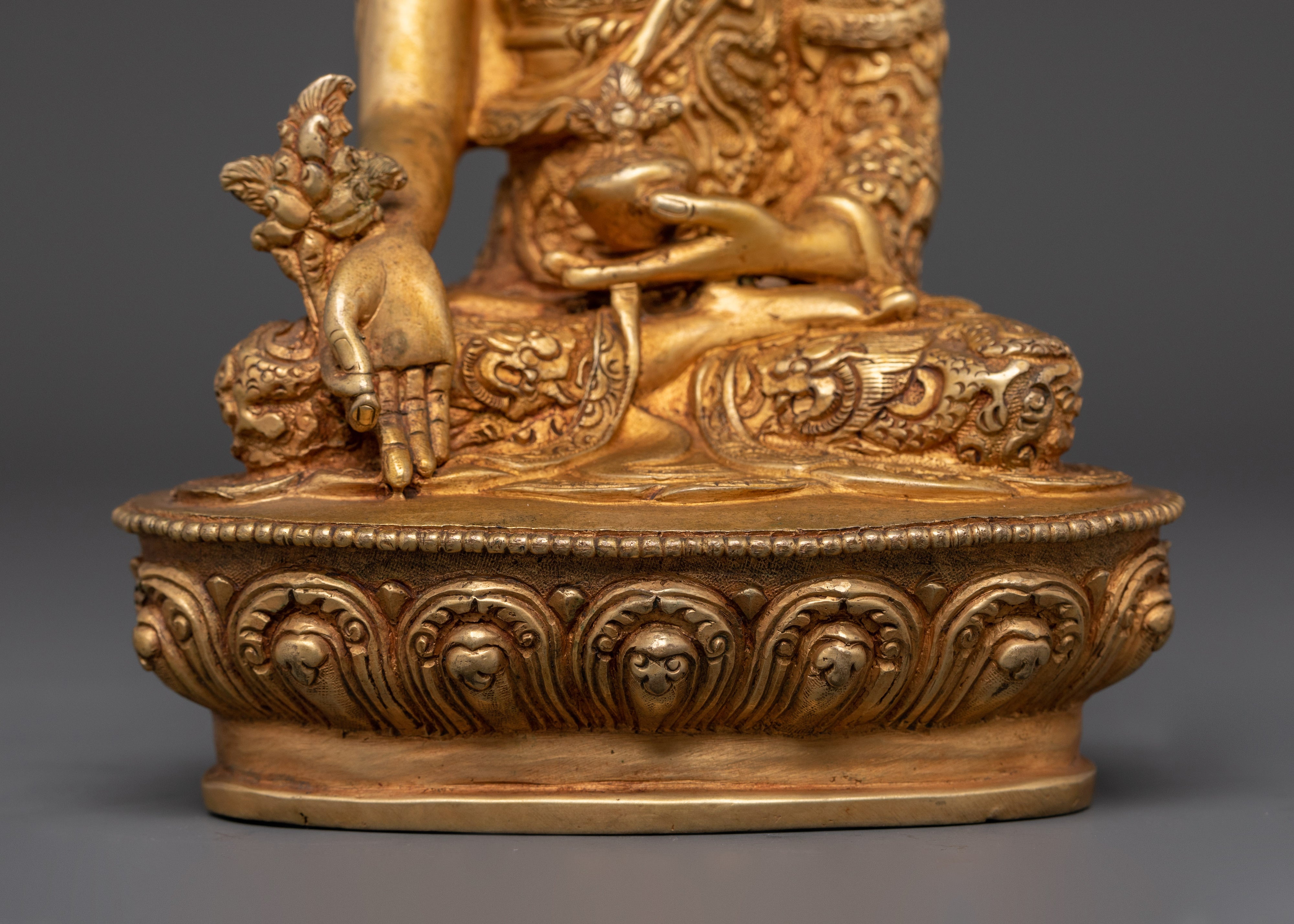 Handcrafted Bhaisajyaguru Statue | Copper Gold Plated Healing Buddha