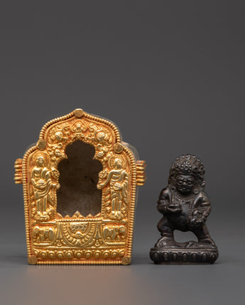Tibetan Ghau Box with Guardian Deity Statue