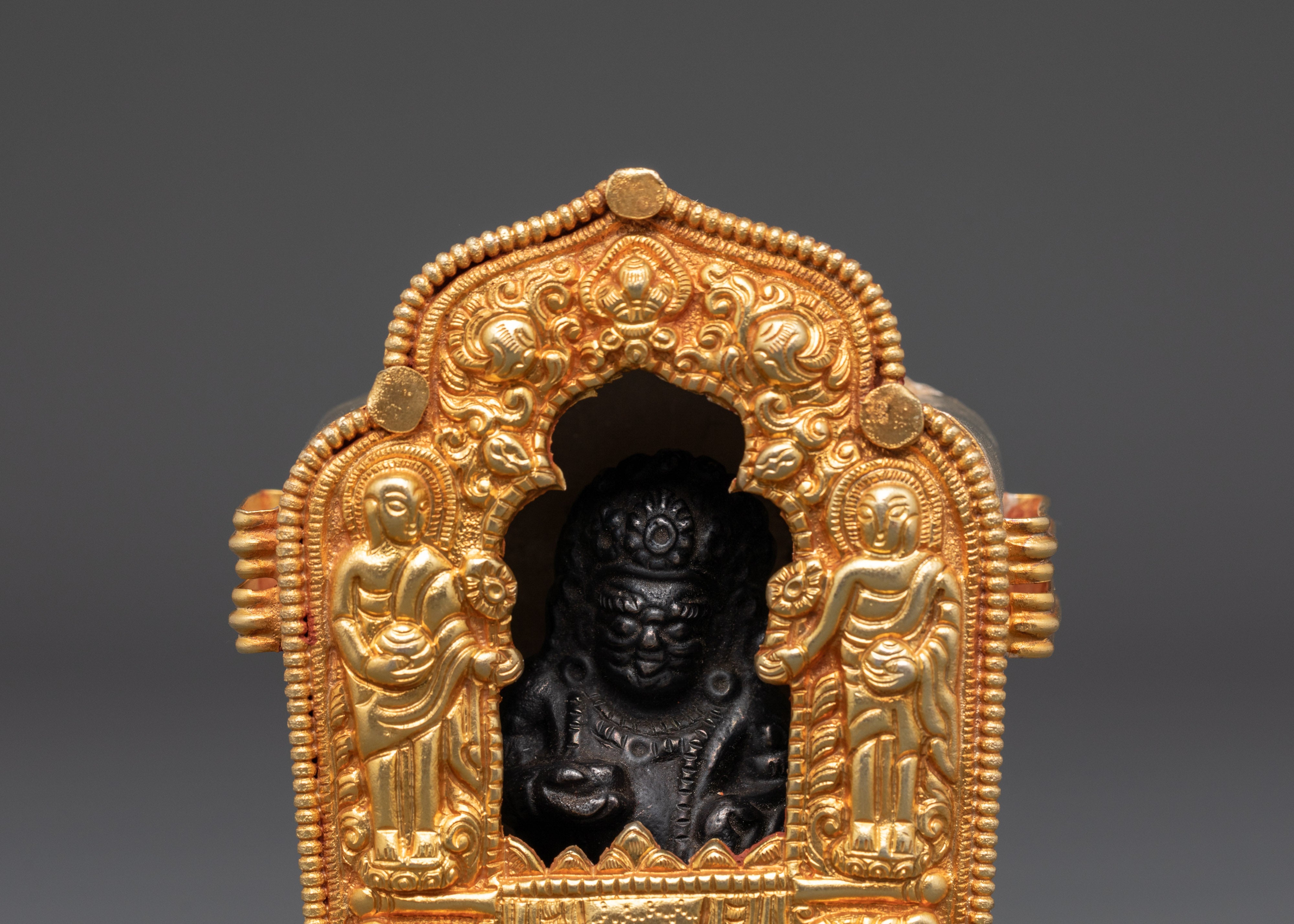 Tibetan Ghau Box with Guardian Deity Statue | Buddhist Portable Shrine