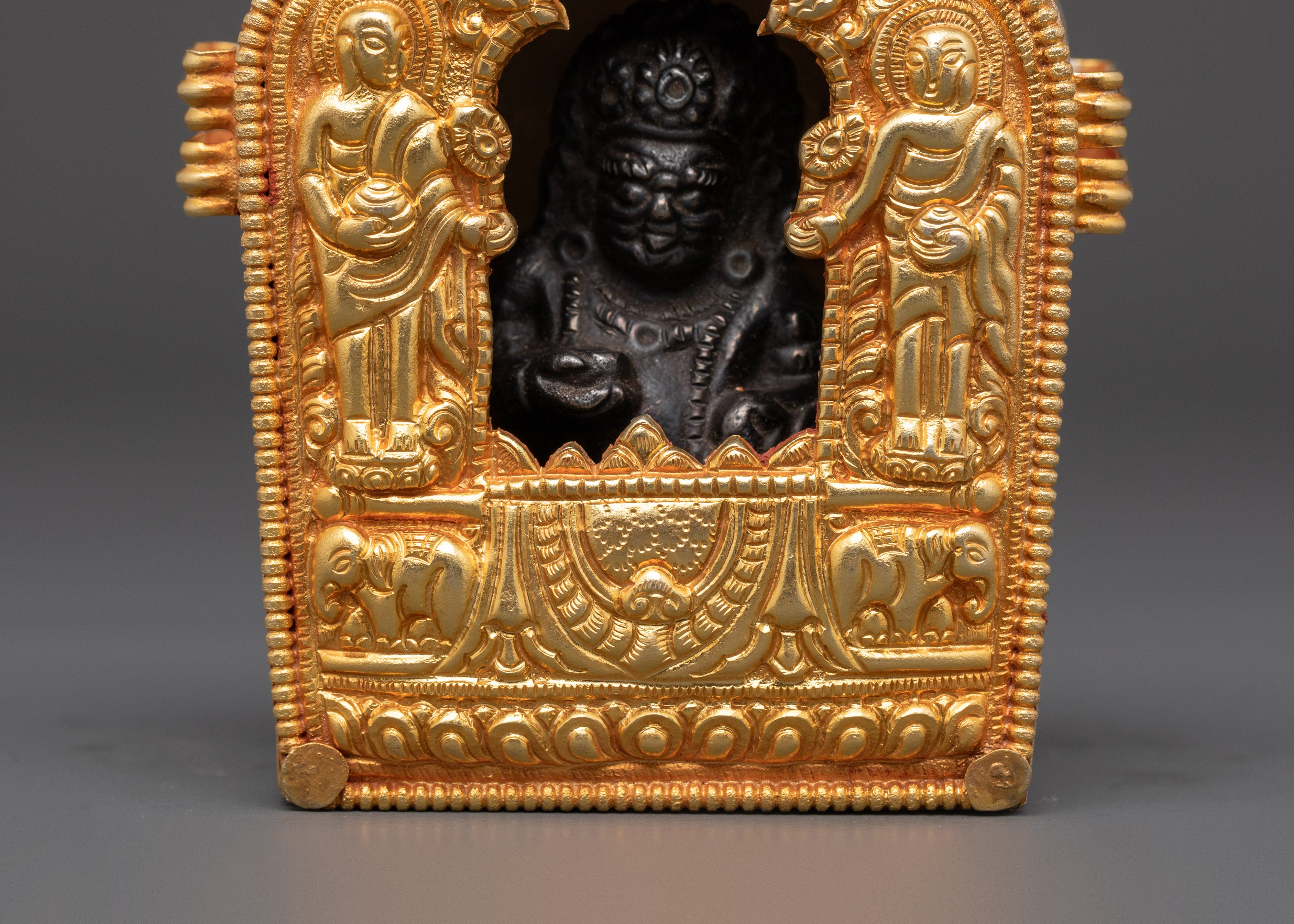 Tibetan Ghau Box with Guardian Deity Statue | Buddhist Portable Shrine