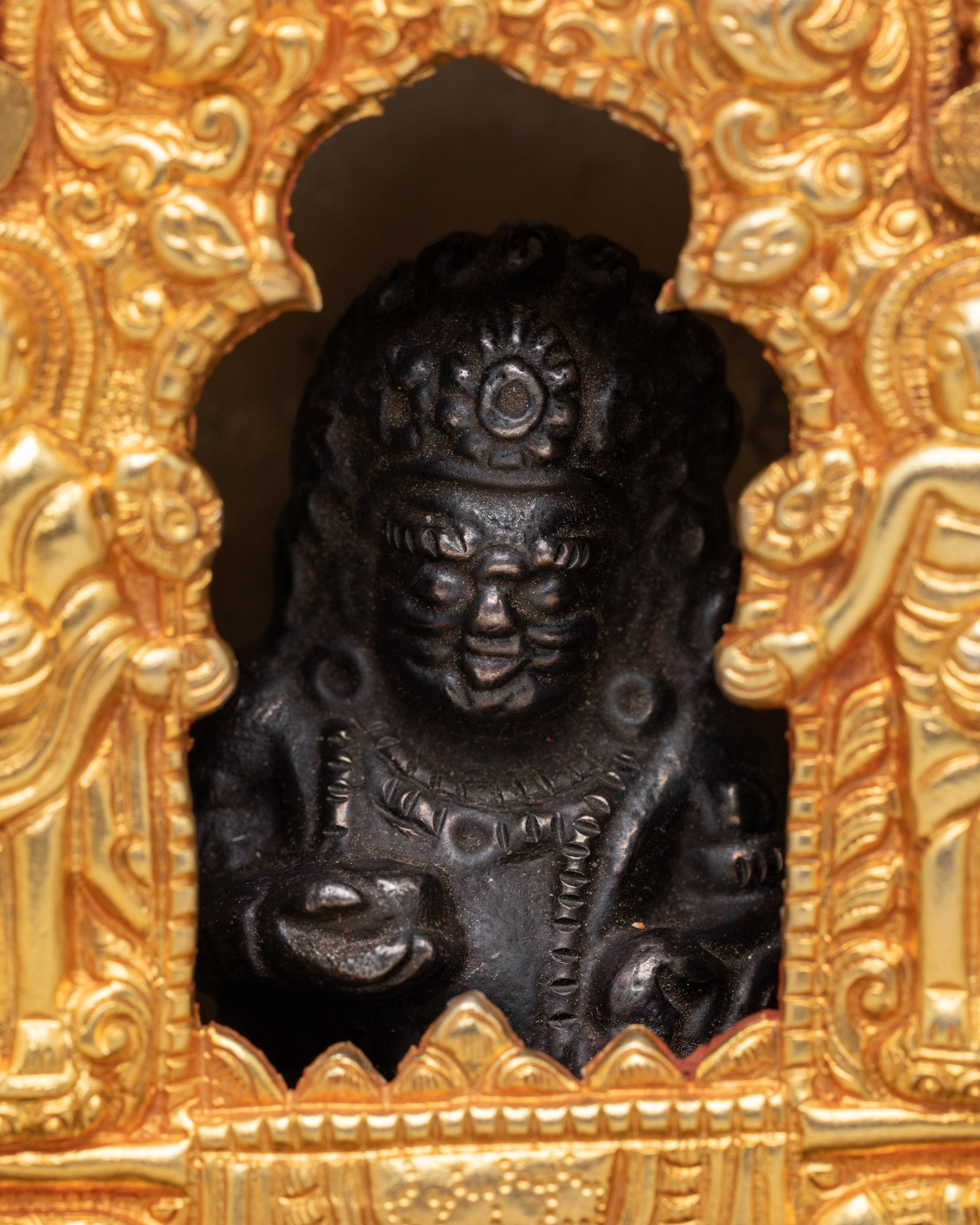 Tibetan Ghau Box with Guardian Deity Statue | Buddhist Portable Shrine